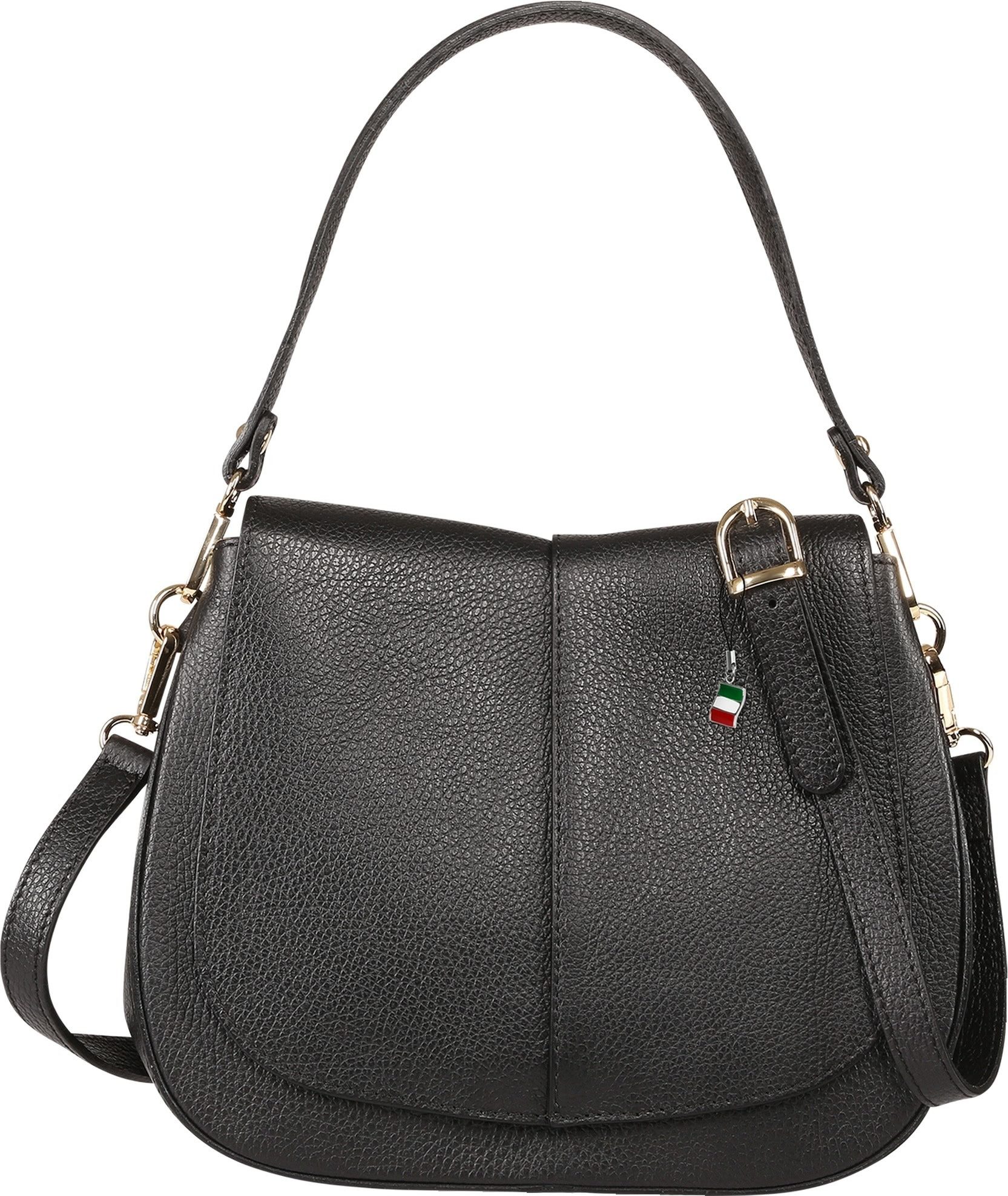 FLORENCE Umhängetasche Florence Damen Umhängetasche Satteltasche (Umhängetasche), Damen Umhängetasche Leder, schwarz ca. 26cm hoch