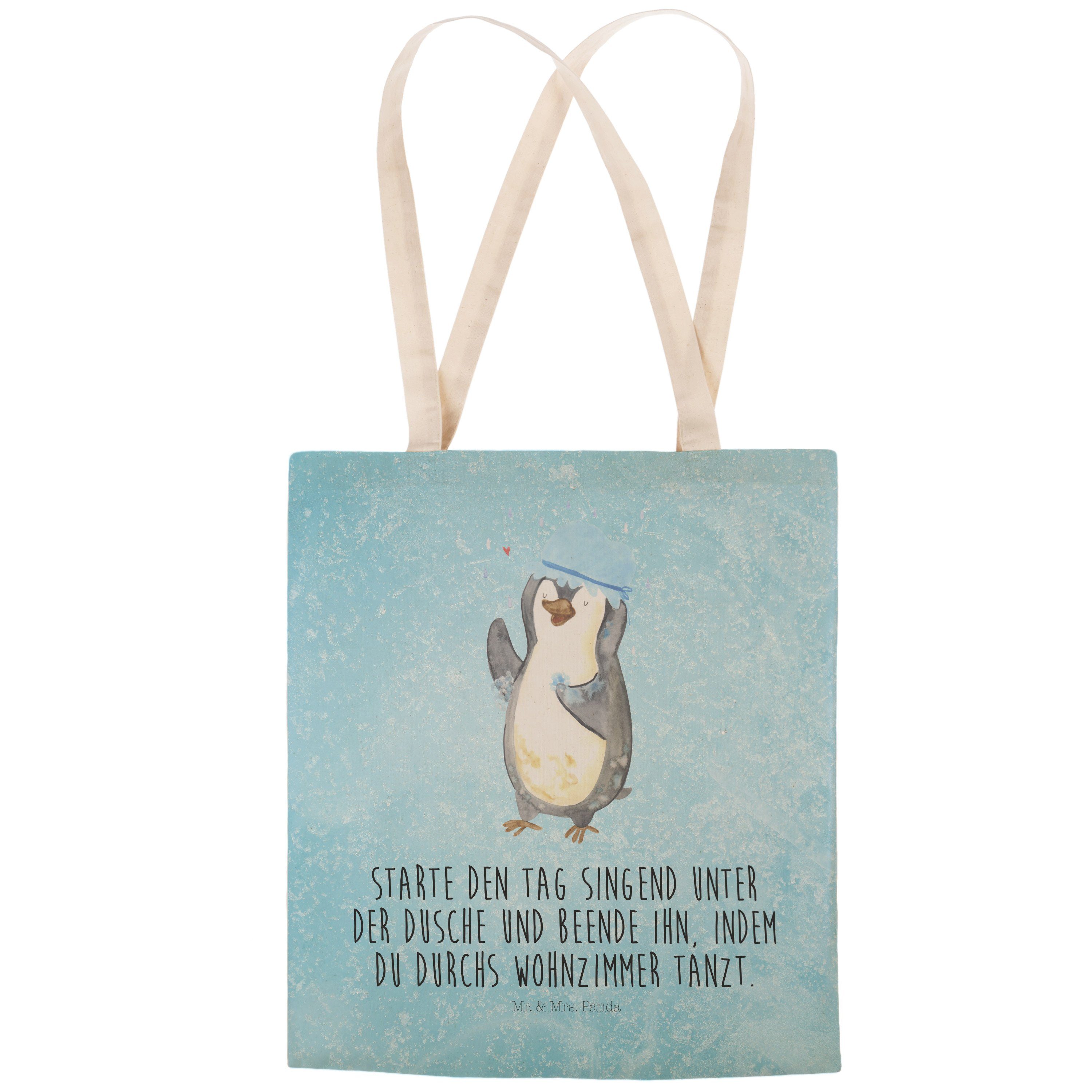 Geschenk, Eisblau - - Panda Mrs. Pinguin & Mr. Lebensmotto, Tragetasche baden (1-tlg) Duschkonzert, duscht