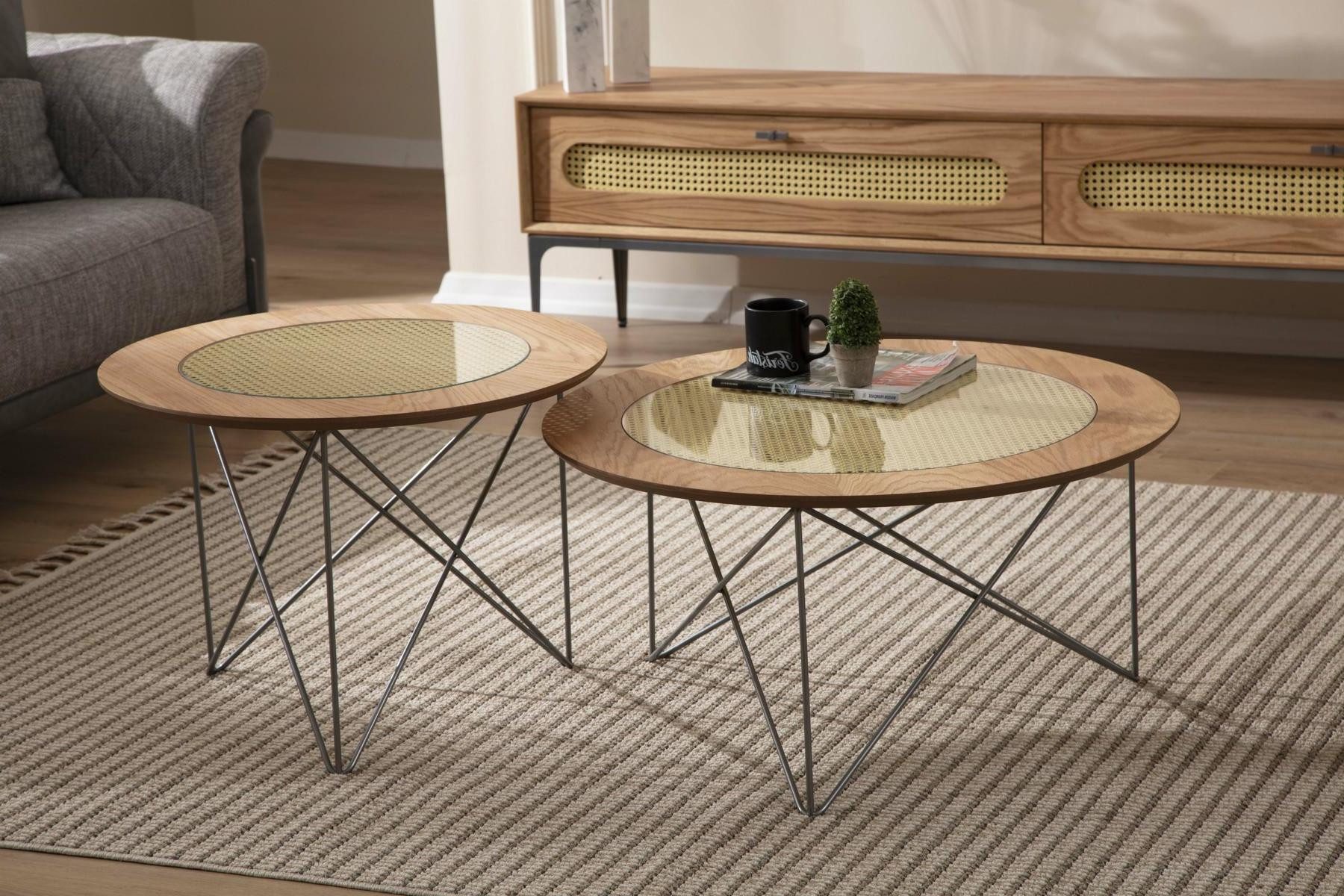 Xlmoebel Couchtisch Neu 2x Runde Luxus Wohnzimmer Couchtische in Italienischem Stil Braun (2x Couchtische), Hergestellt in Europa