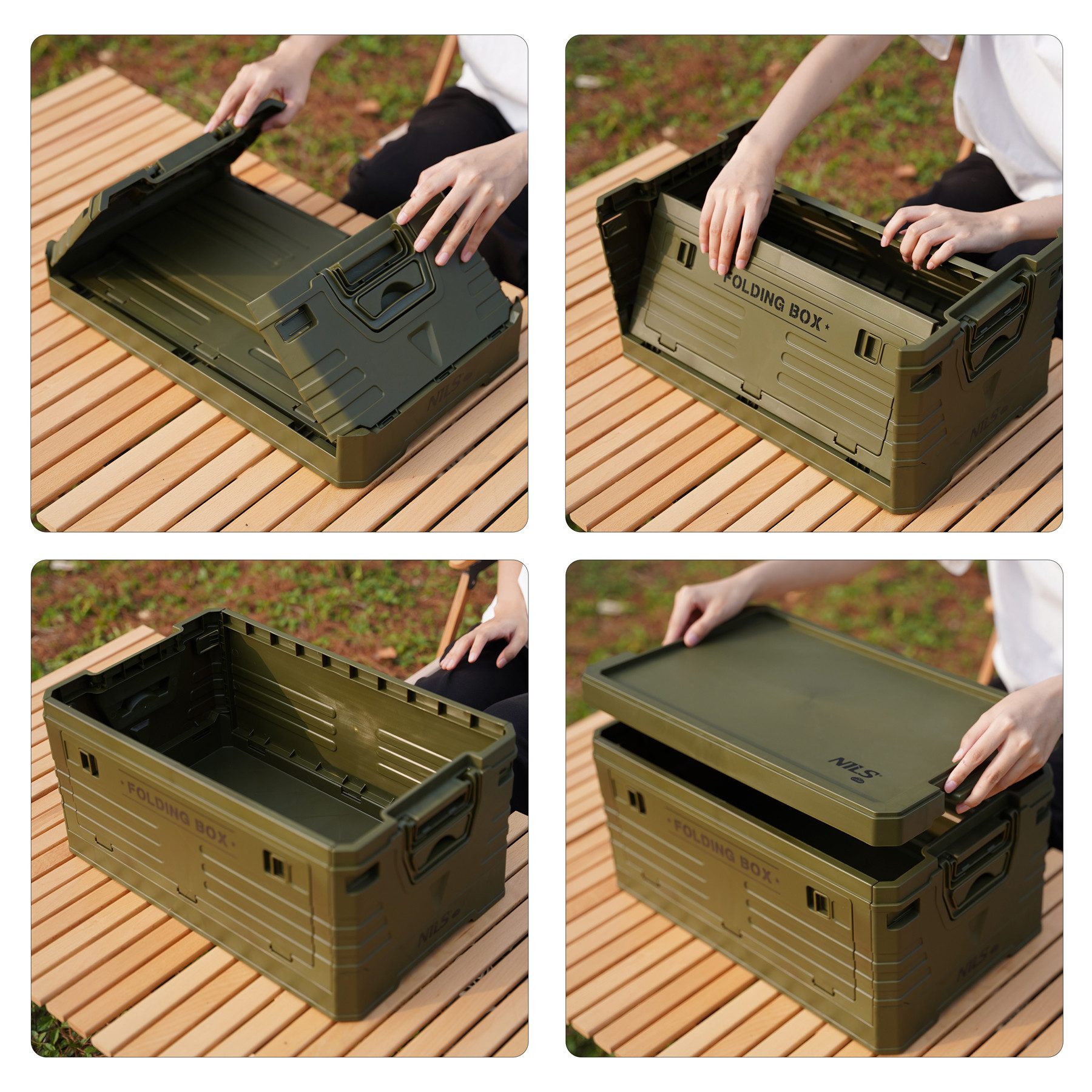 NILS CAMP Aufbewahrungsbox 2in1 Klappbare Kiste Camping Box grün Outdoor 50 günstig online kaufen
