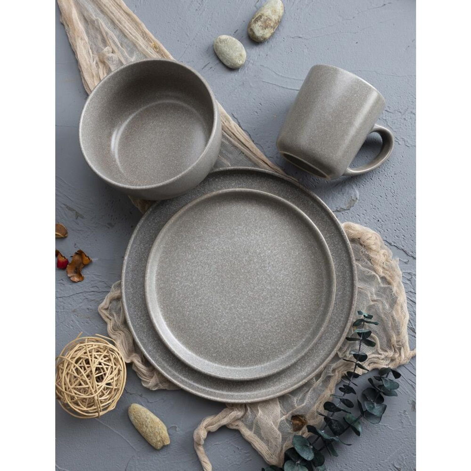 BURI Teller 24x Keramik Teller 27cm Nature Speisen Metall Servierplatte Essen