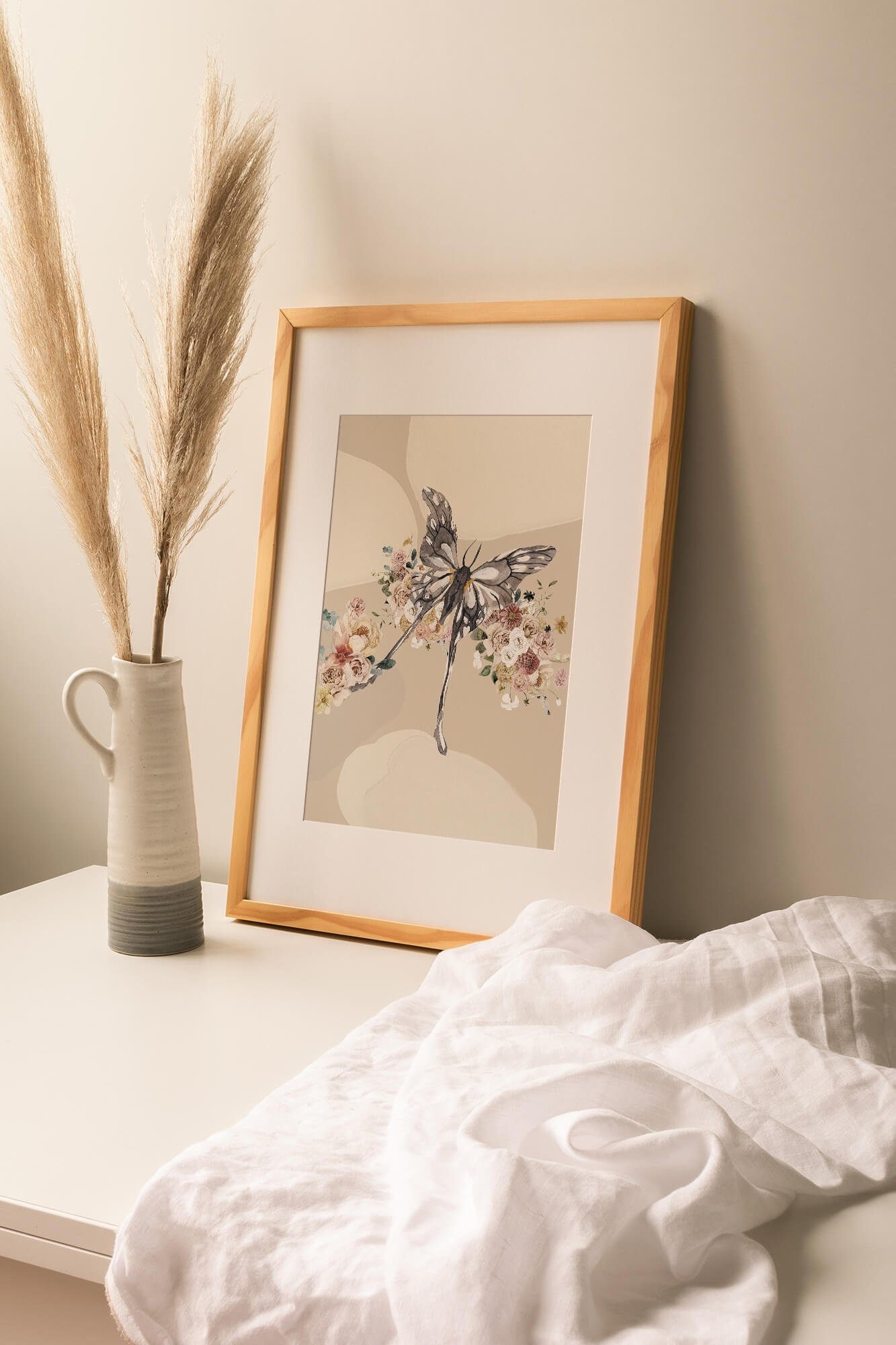 Sinus Art Wandbild Wandbild Schmetterling Blumen Blüten Frühling Vintage Kunstvoll