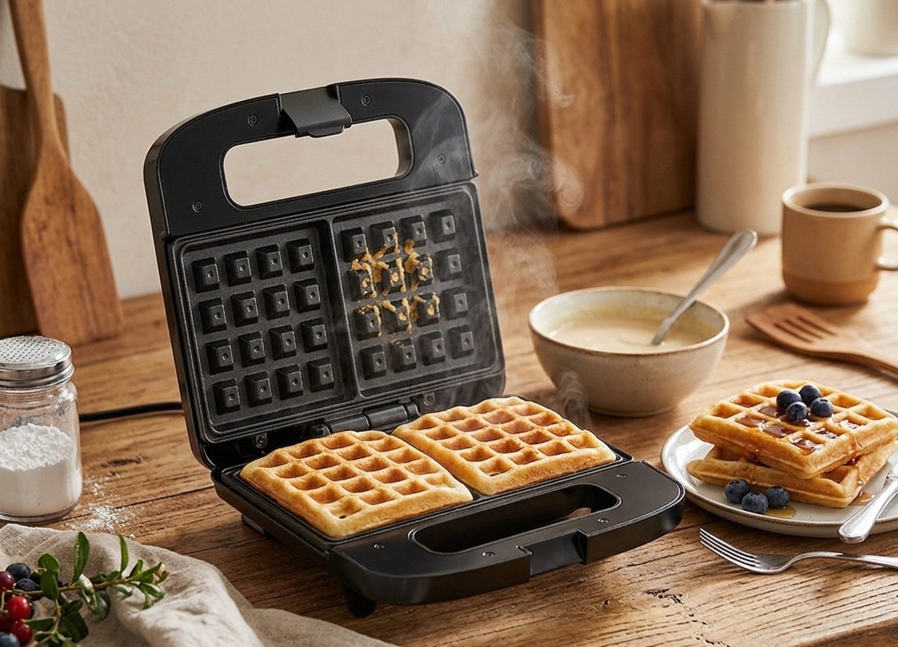 Michelino Waffeleisen, 750 W, mit Antihaftbeschichtung - 2 Platten für Belgische Waffeln
