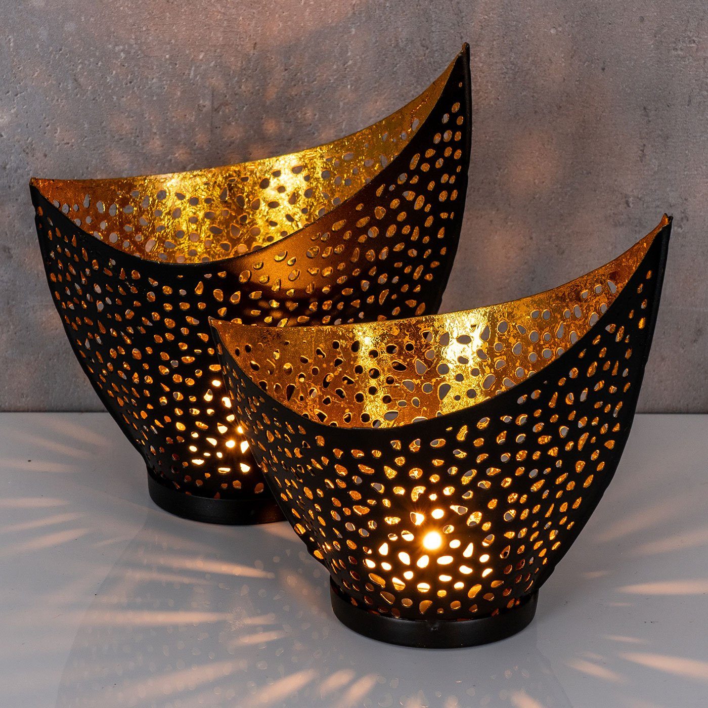 Kerzenhalter Set Levandeo® Windlicht Gold Design Schwarz Teelichthalter 2er Metall Teelichthalter,