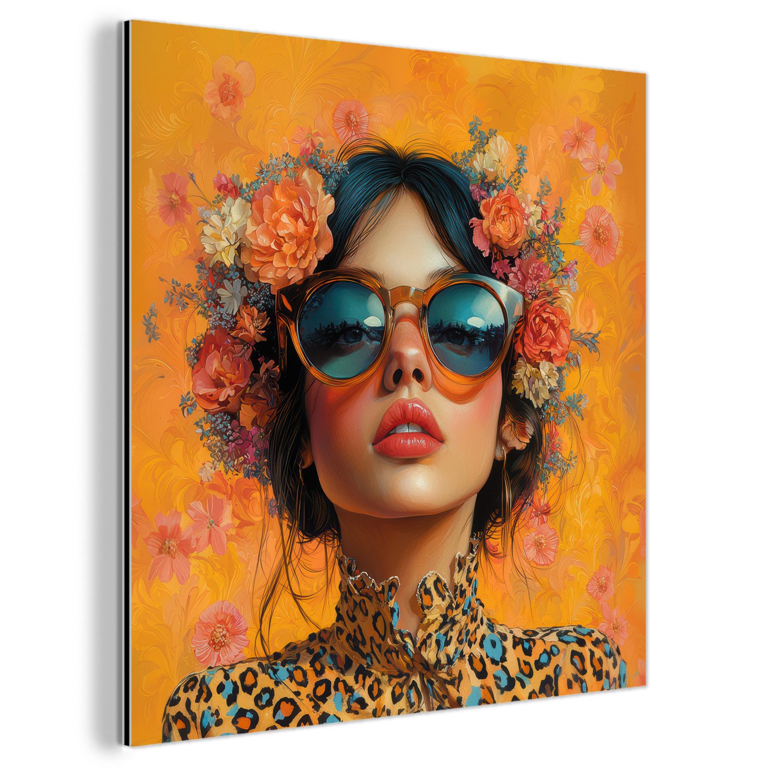 MuchoWow Metallbild Frau - Blumen - günstig online kaufen