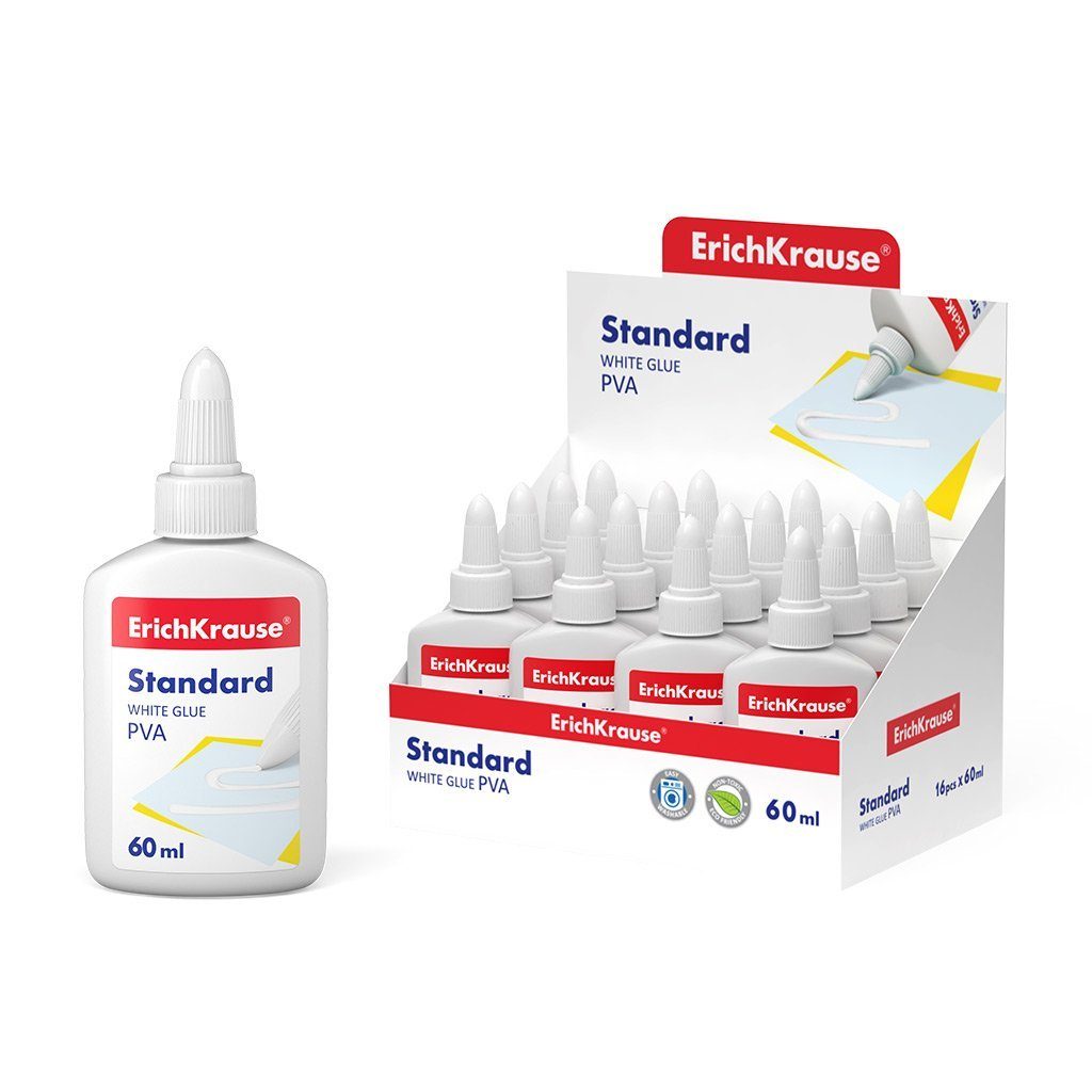 Erich Krause Bastelkleber, PVA Kleber weiß mit Applikator 60ml wasserlöslich 1 Stück