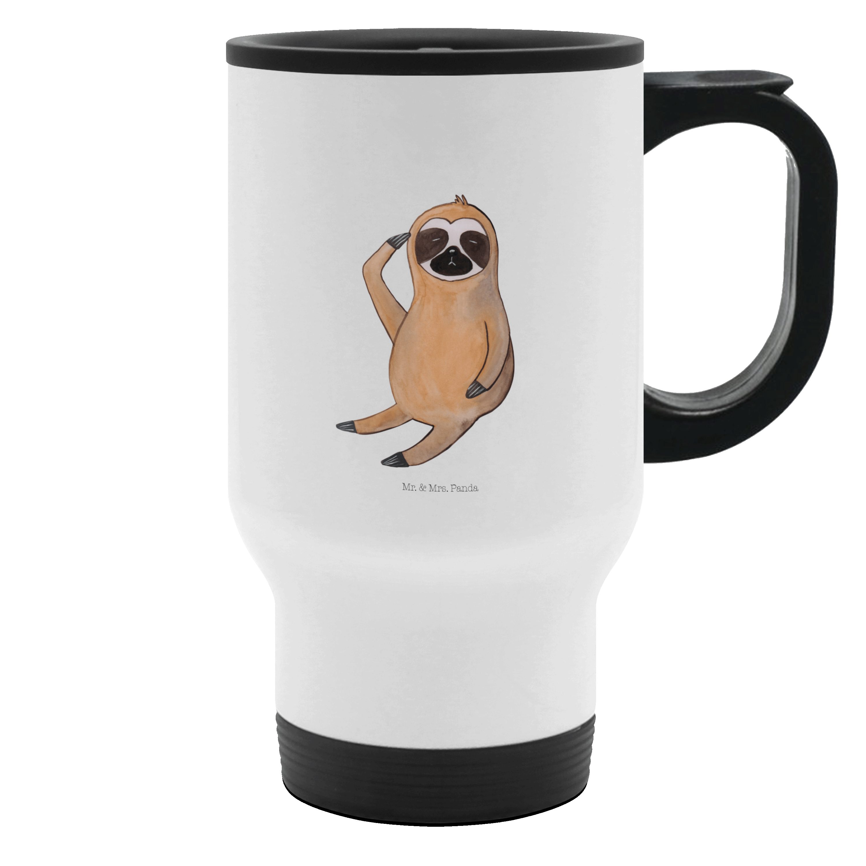 Mr. & Mrs. Panda Thermobecher Faultier Vogel, thermosbecher, Weiß, Genervt, Vogel, faul, Thermobech, Edelstahl, Lieblingstier Müde kaffeebecher für unterwegs