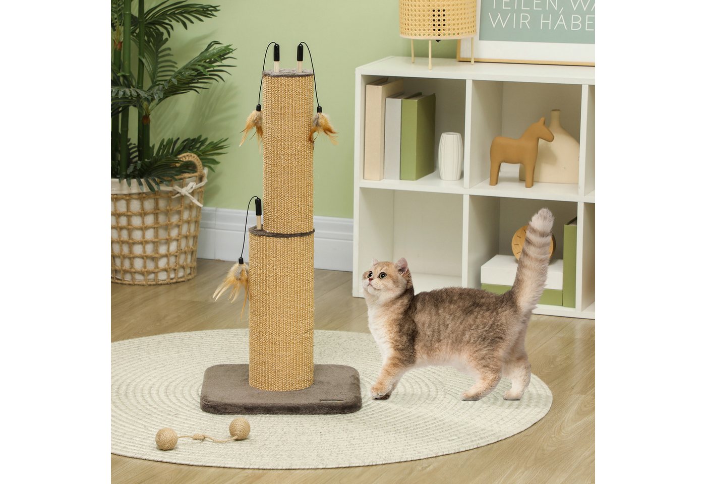 Thumbnail - PawHut Kratzbaum 2-in-1, 78cm, Jute-Katzenkratzbaum mit Feder, Indoor, Braun