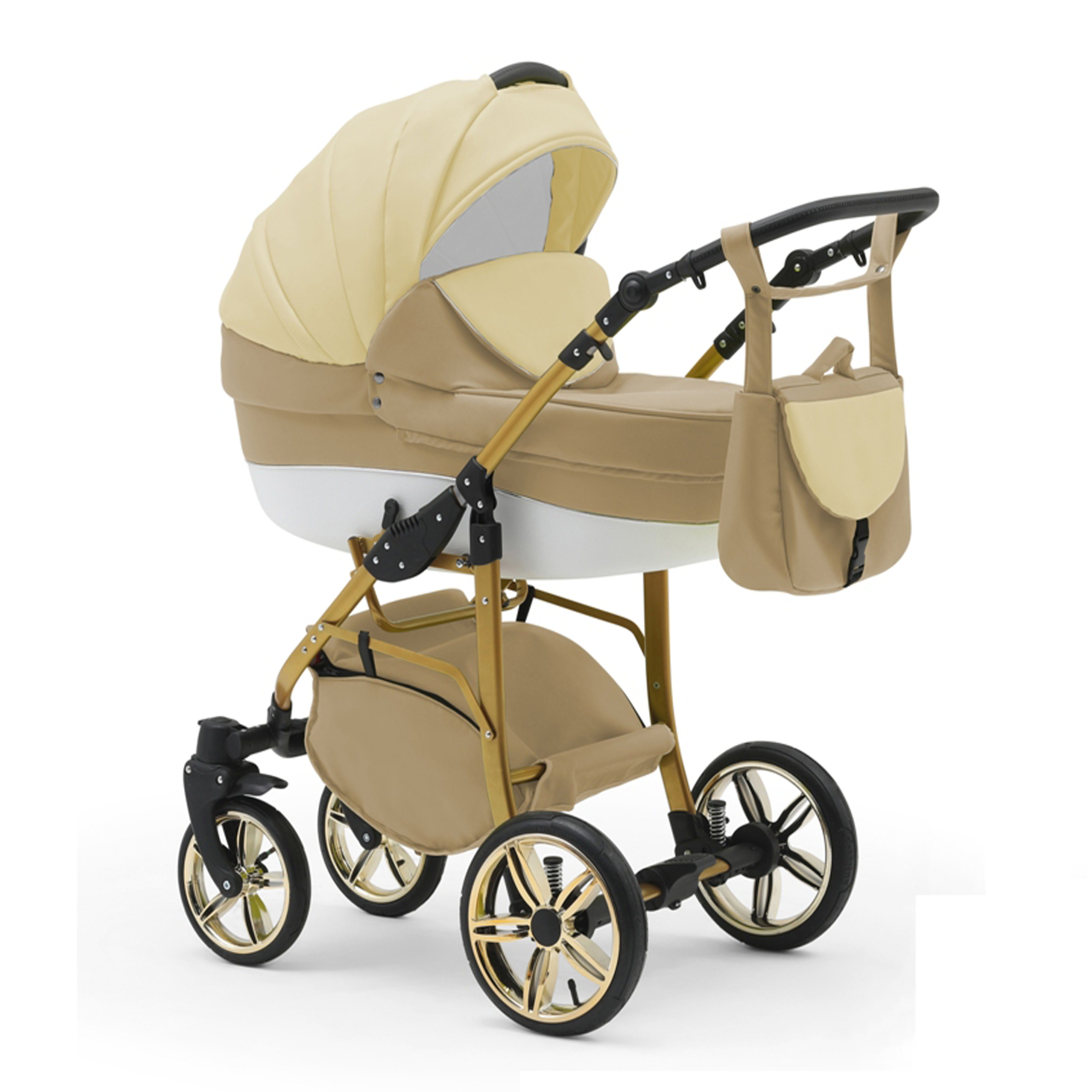 babies-on-wheels Kombi-Kinderwagen 2 in 1 Kinderwagen-Set Cosmo Gold - 13 Teile - in 46 Farben Beige-Creme-Weiß