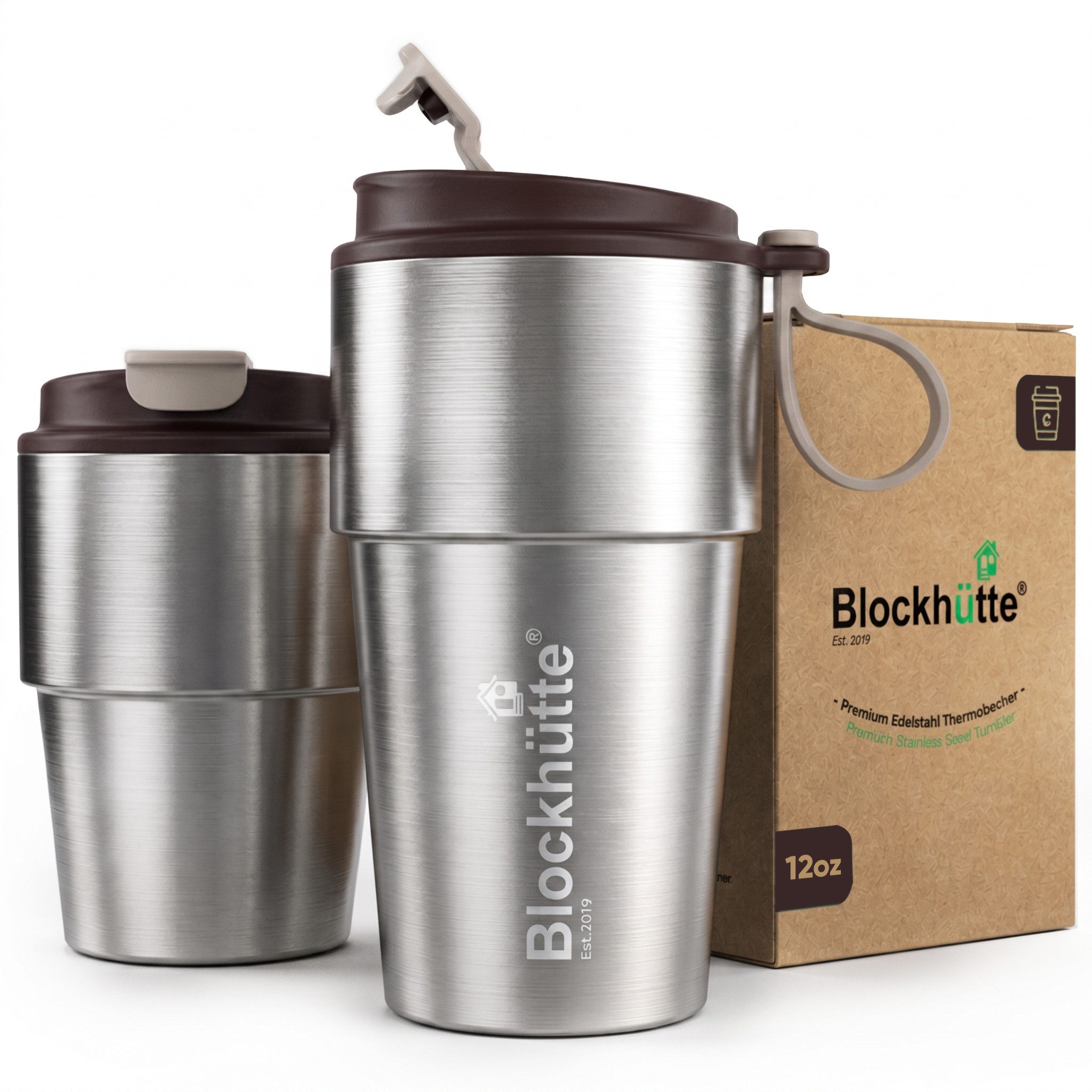Blockhütte Thermobecher Kaffee to go - Kaffeebecher to go - Coffee to go Becher, Edelstahl, Auslaufsicher, 8 Stunden heiß, 10 Stunden kalt