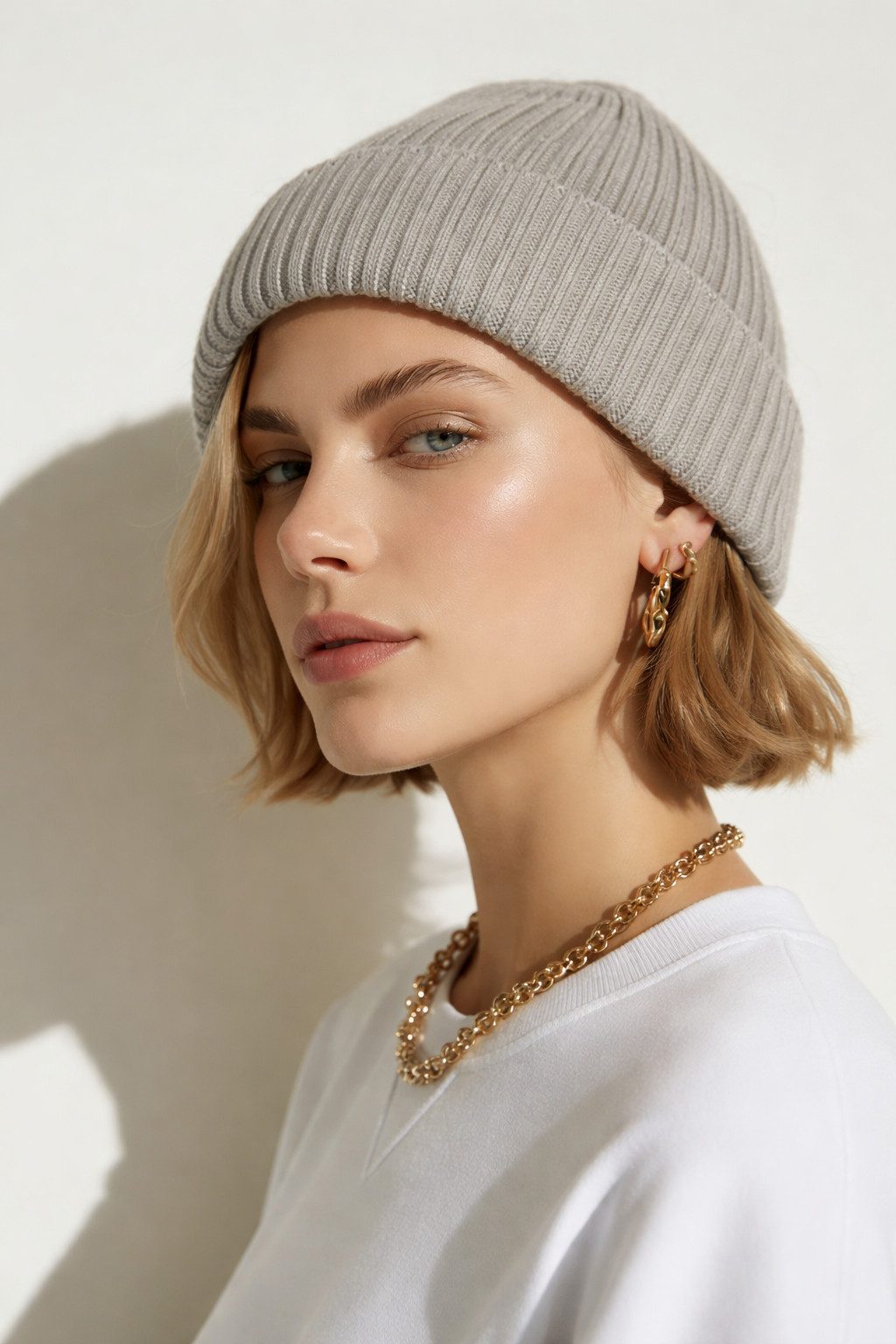 Zuckerwatte Strickmütze mit Umschlag aus Merinowolle mit Viskose und Cashme günstig online kaufen