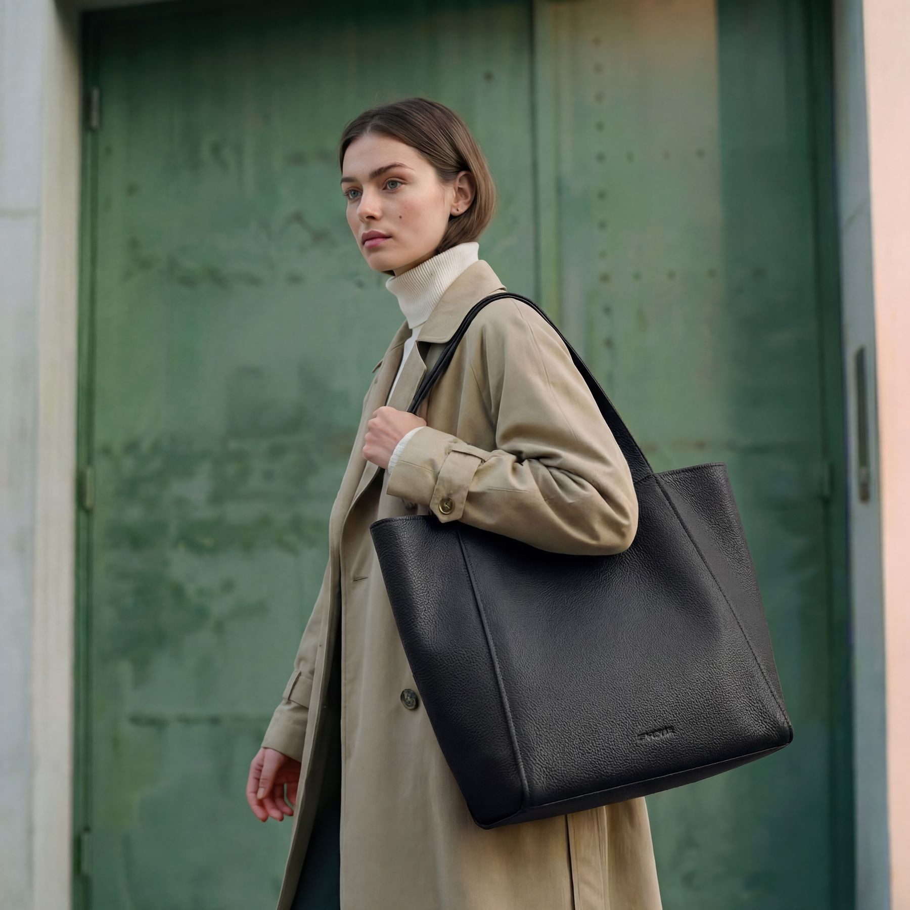 FEYNSINN Umhängetasche Leder Henkeltasche Damen LINN Shopper Schultertasche, Schultertasche Echtleder für Damen, Shopper schwarz