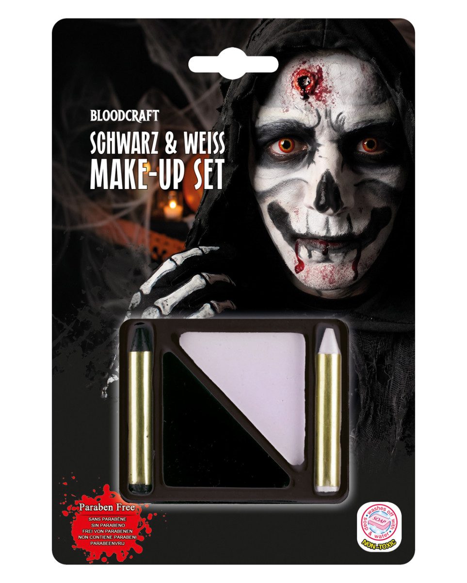 Vampir-Kostüm Schwarz Weiß Schminke Set – Halloween Make-up Set
