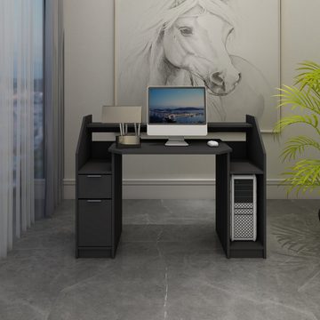 ML-DESIGN Schreibtisch Computertisch Bürotisch Arbeitstisch PC-Tisch Laptop Tisch Büromöbel, Schwarz offenen Ablagefächern 123,2x90cm Holz für Home Office