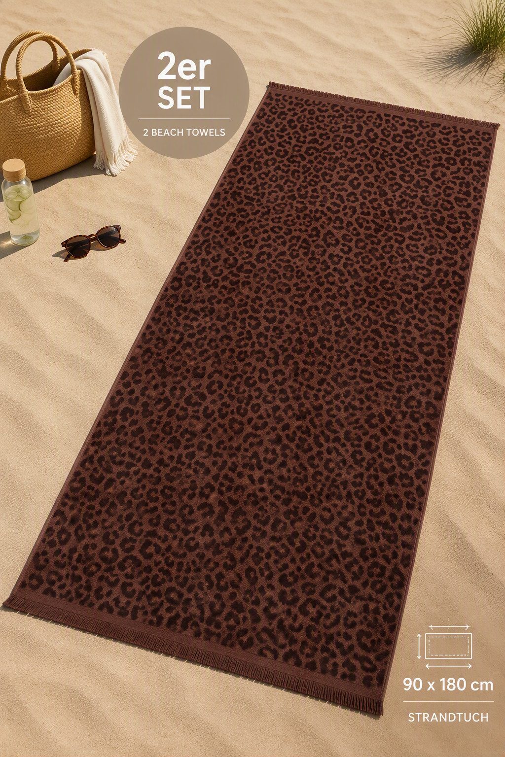OTTO home Strandtuch Tiffani, Leopardenmuster, Premium Strandtücher 2-tlg, 500 gr/m², Frottier (2-St), 90x180 cm, Animal Print, Leo, modern, Urlaub, mit Fransen