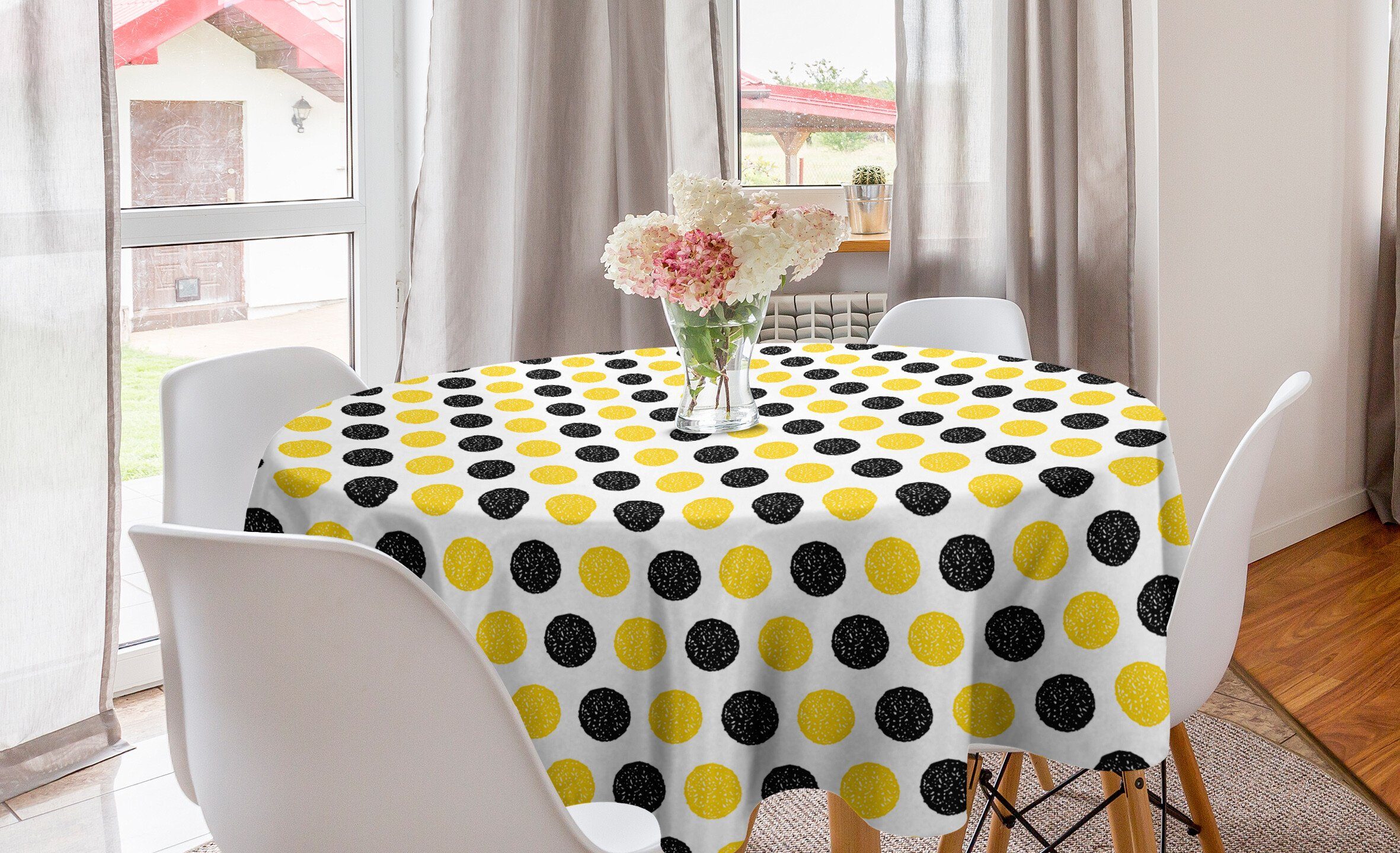 Tischdecke Esszimmer Weiß für Abakuhaus und Abdeckung Runde Gelb Tischdecke Küche grungy Kreis Dekoration,