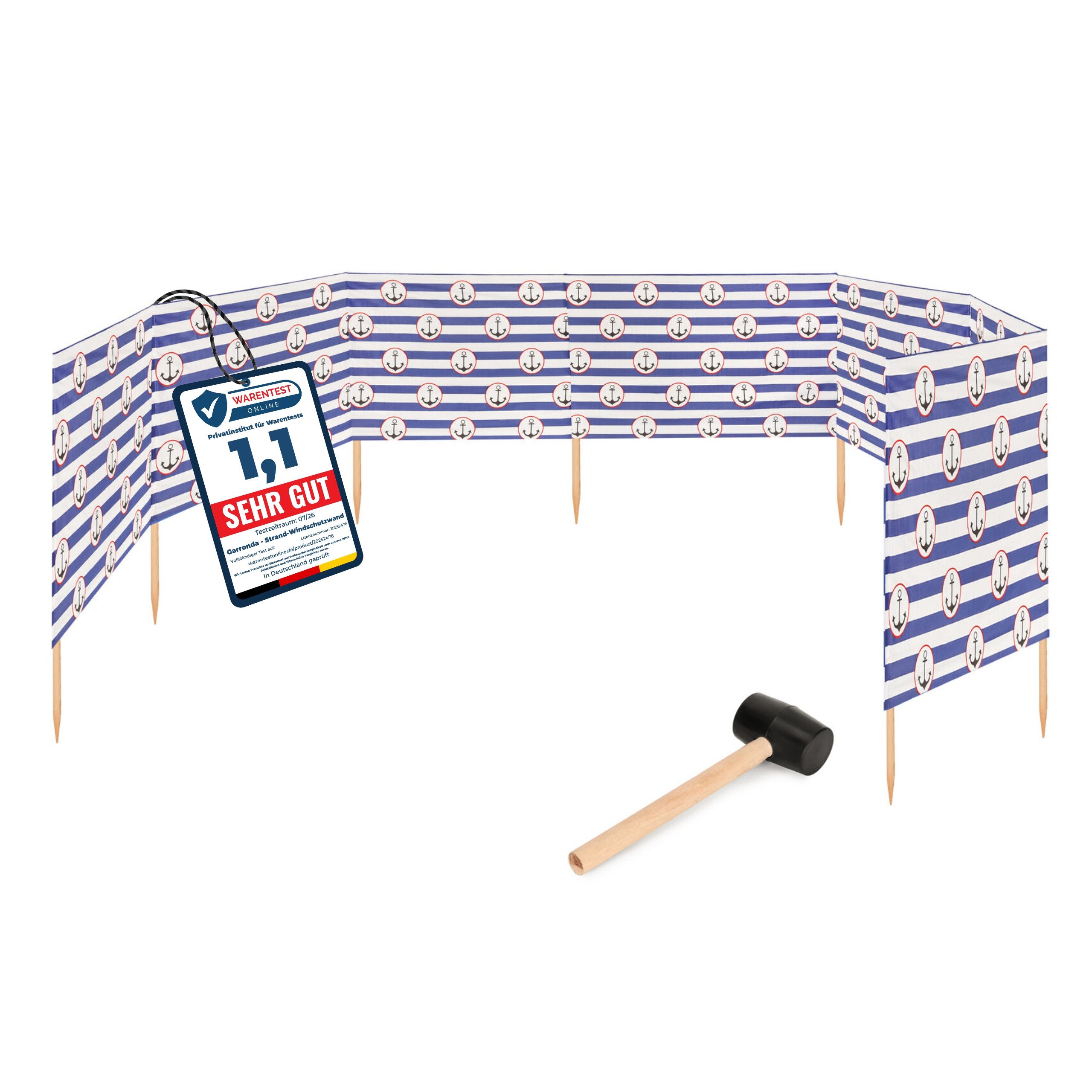 Garronda Windschutz Strand Sichtschutz 10m lang mit Gummihammer Garten Meer GAEX001