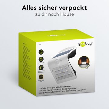 Goobay LED Solarleuchte LED Solar Außenstrahler mit Bewegungsmelder 1,5 W Scheinwerfer, LED fest integriert, Neutralweiß, 4000 K / 220 lm / Hochwertiges Solarpanel / Weiß