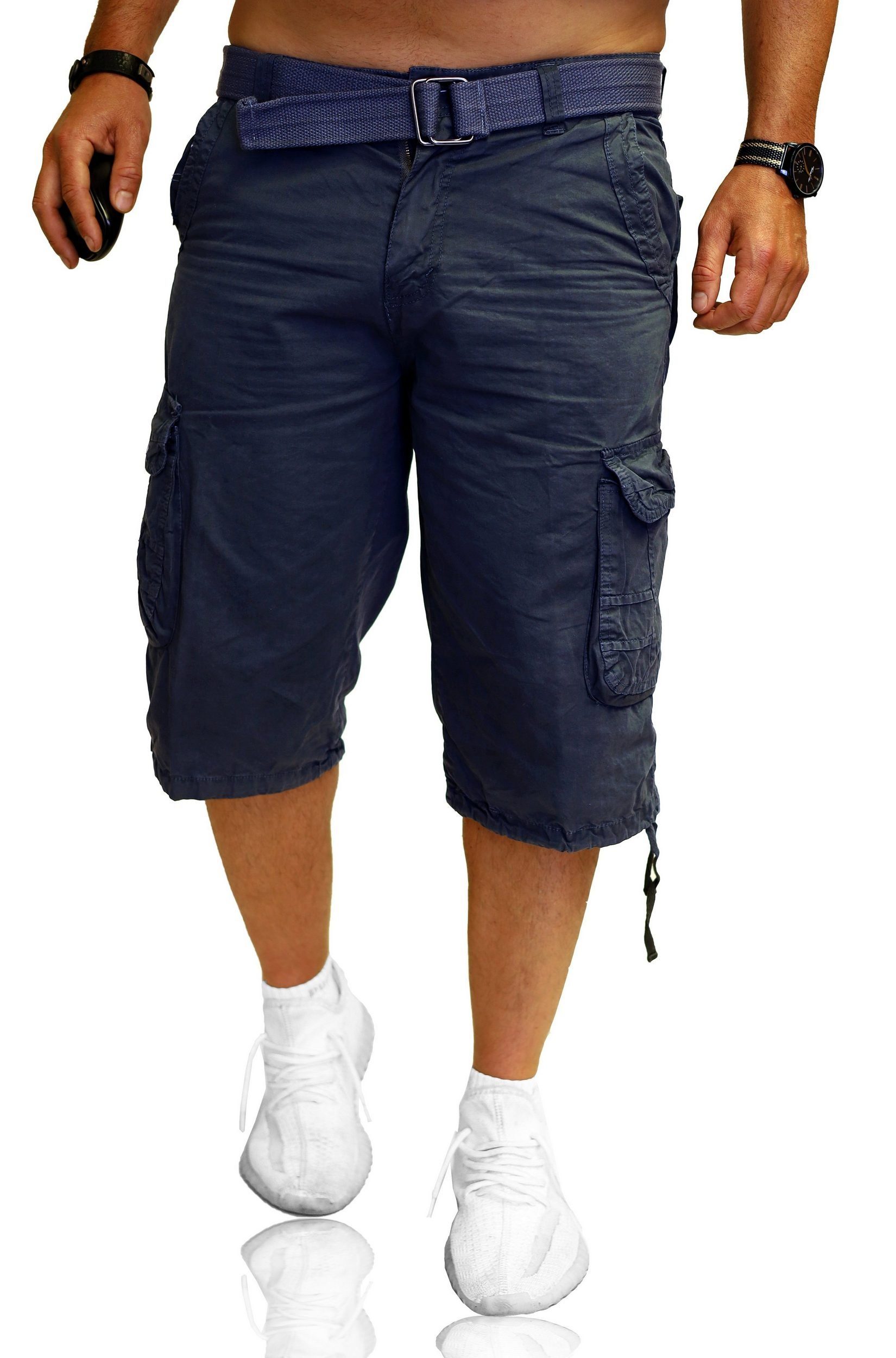 RMK Cargoshorts Herren Short Shorts Bermuda kurze Hose Cargos + Gürtel aus Baumwolle, in Unifarbe Grau