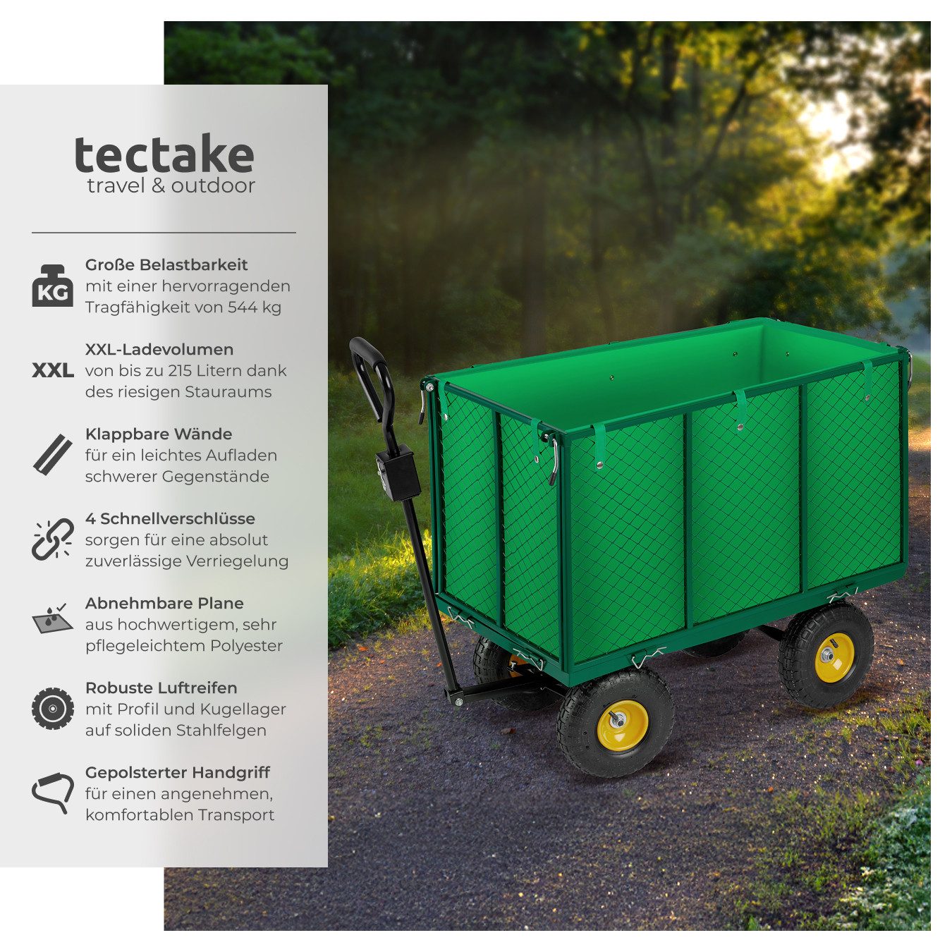 tectake Bollerwagen Transportwagen groß max. 544kg (1-tlg), mit klappbaren Seitenwänden