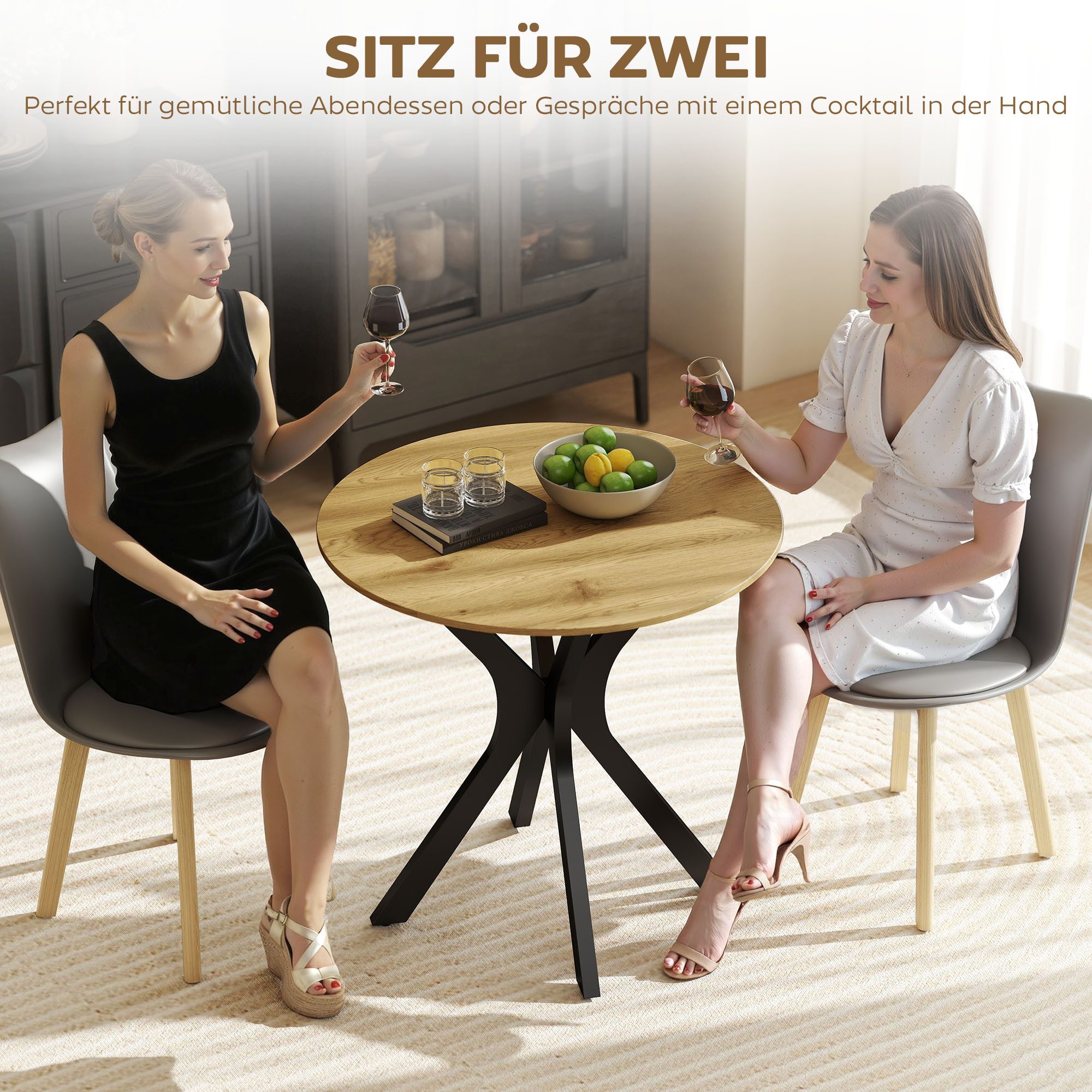 HOMCOM Esstisch Kaffeetisch Spider-Stahlgestell für Küche Esszimmer (Runder Tisch, 1-St., Küchentisch), Ø78 x 75H cm, Naturholz – Bild 4 von 5