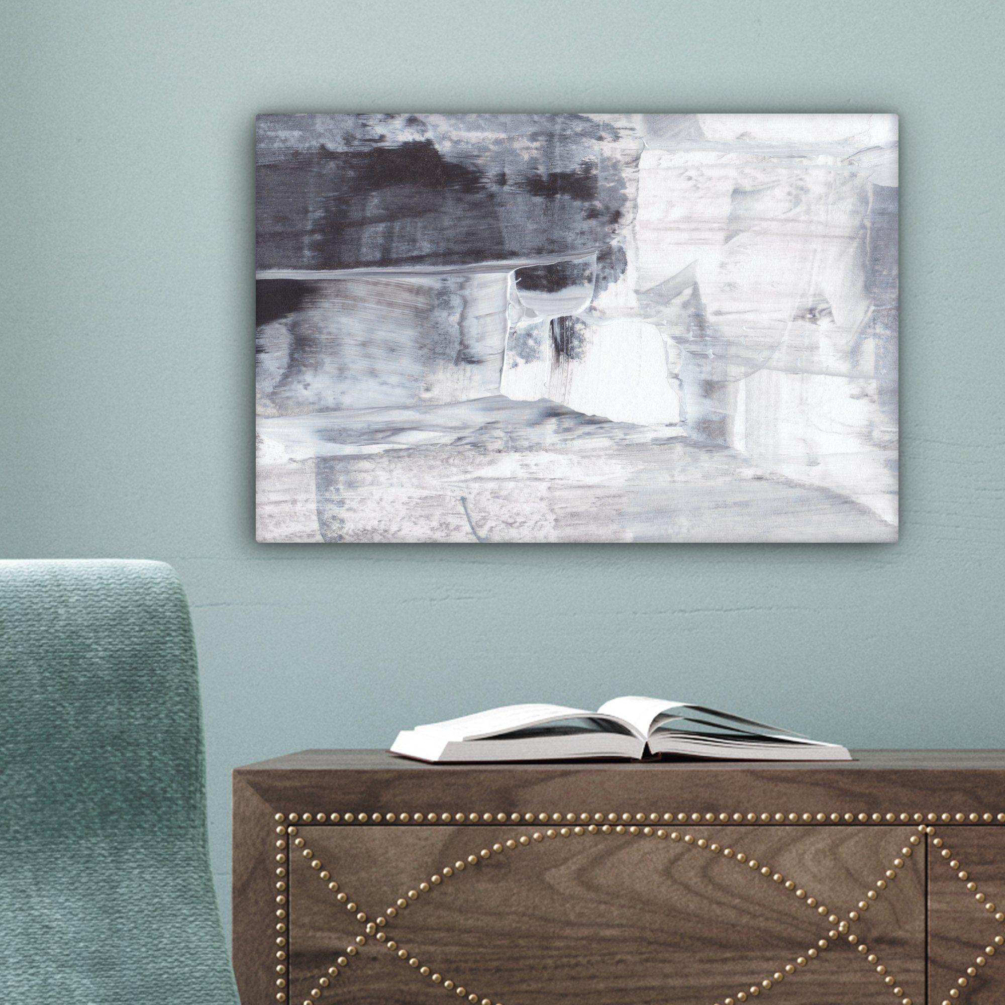OneMillionCanvasses® Leinwandbild Kunst Wandbild Wanddeko, St), Weiß 30x20 cm - Schwarz - Farbe - Grau, (1 Leinwandbilder, - Aufhängefertig