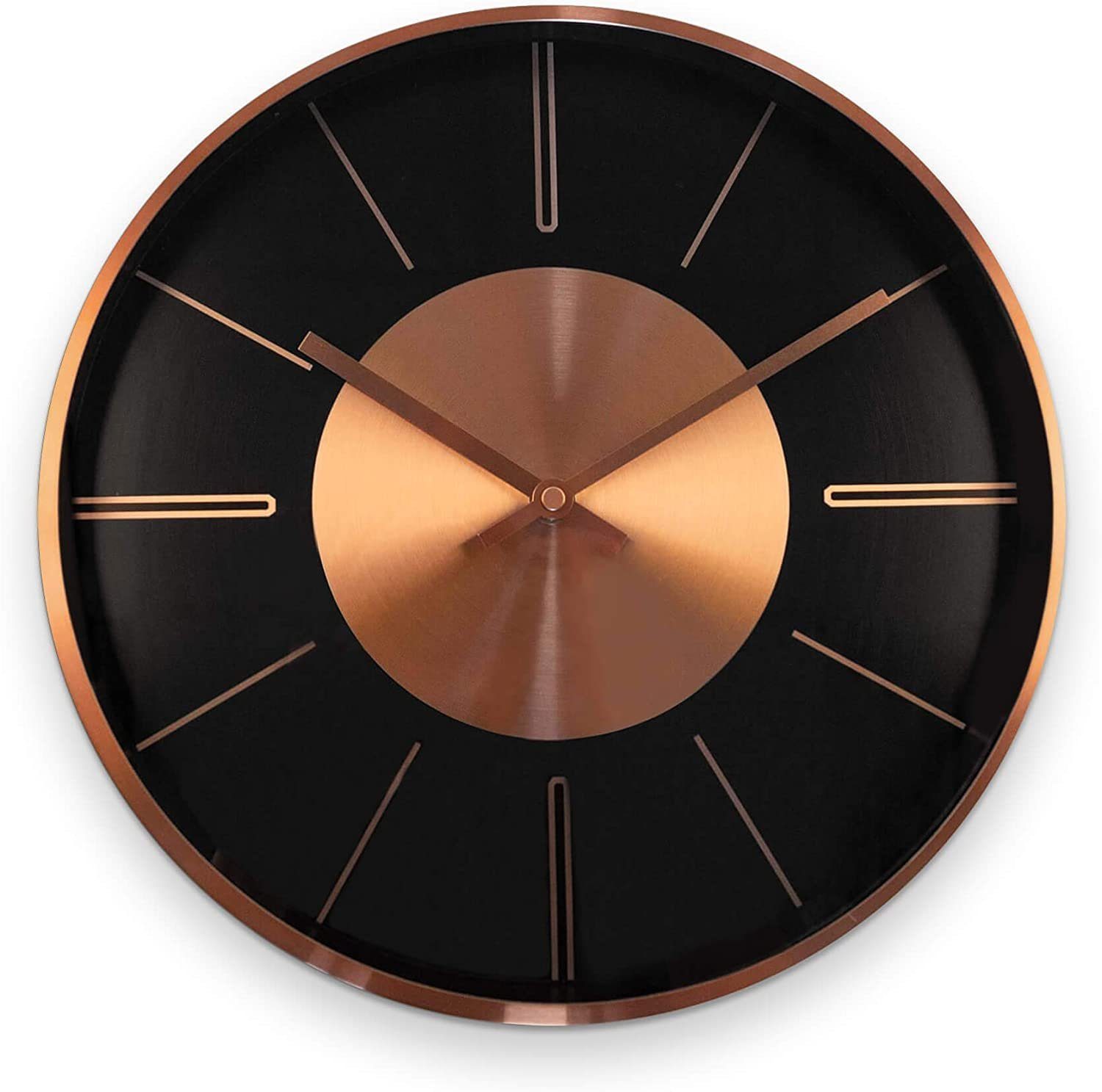 K&L Wall Art Wanduhr lautlose moderne Aluminium Wanduhr 30cm Durchmesser Uhr ohne Ticken (Kupfer Optik, Quarz Uhrwerk, Lounge, Schlafzimmer, Büro, Küche)