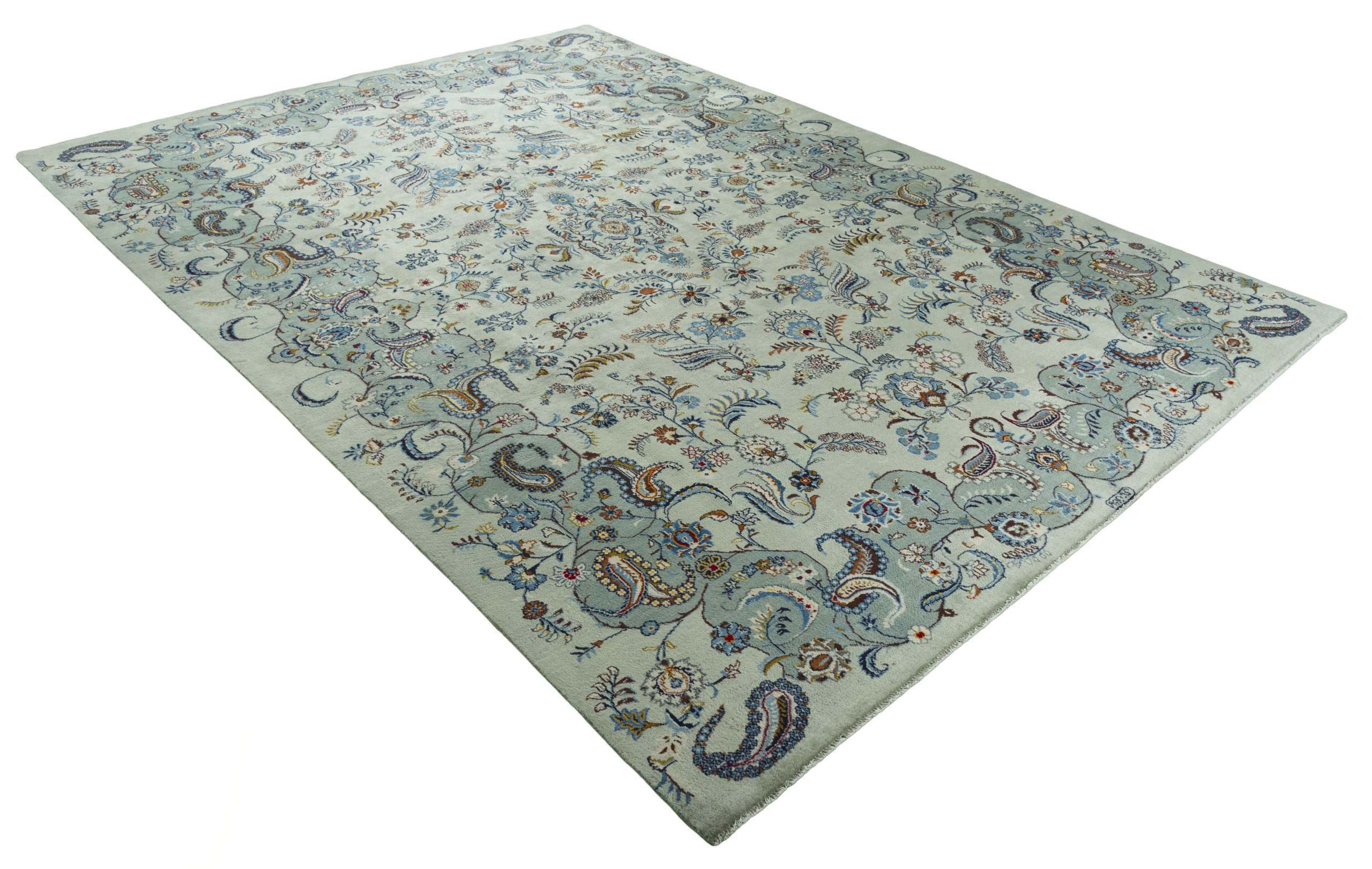 CABBEL Orientteppich 406x286 cm Perser Kashan Grün Schurwolle Handgeknüpft Klassisch Unikat, rechteckig, Höhe: 8 mm, 100% Schurwolle – weich, pflegeleicht, solide Knüpfdichte