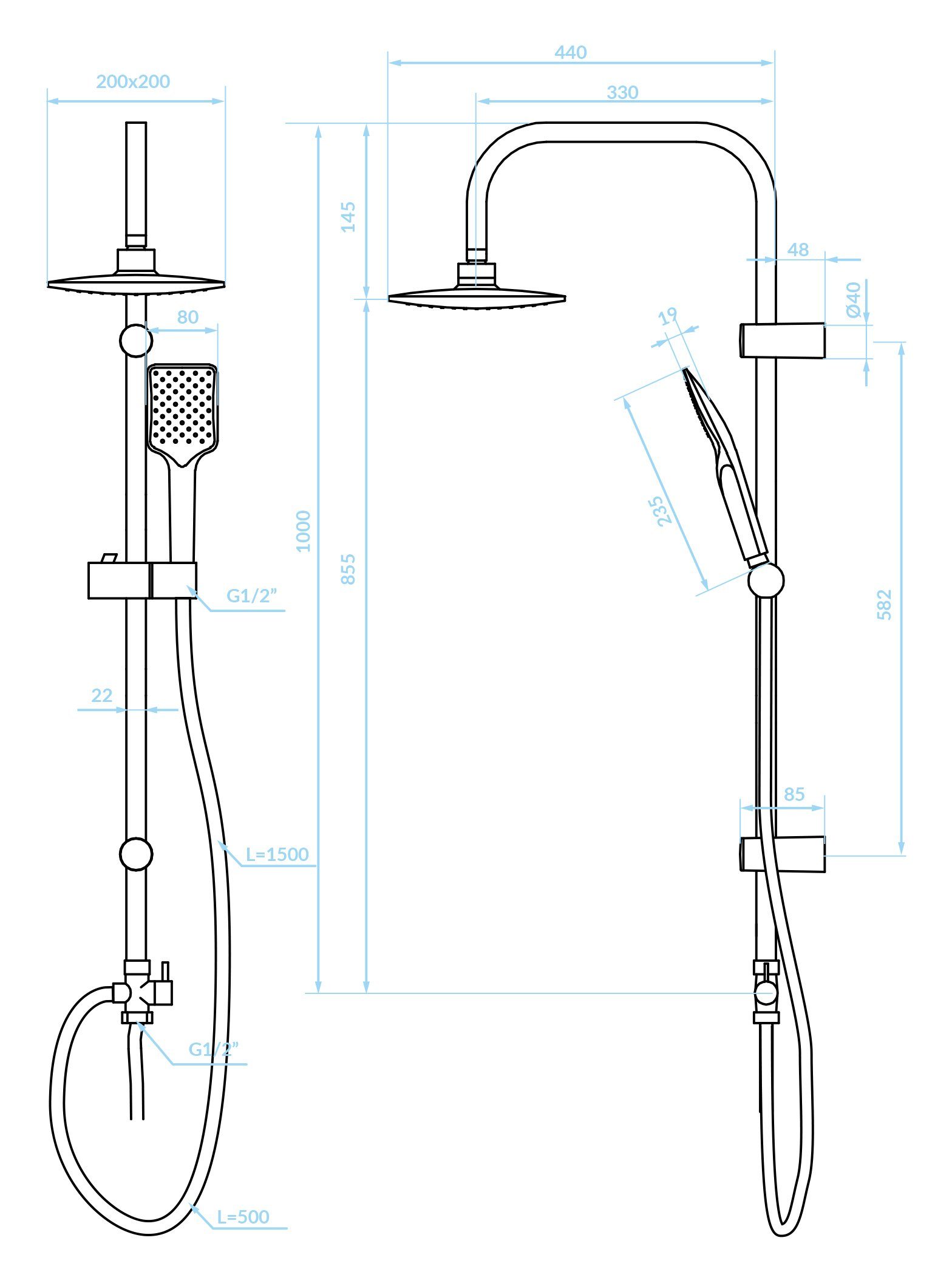 Thumbnail - KOLMAN Duschsystem Regendusche set Handbrause LIMOS, Höhe 100 cm, in Chrom