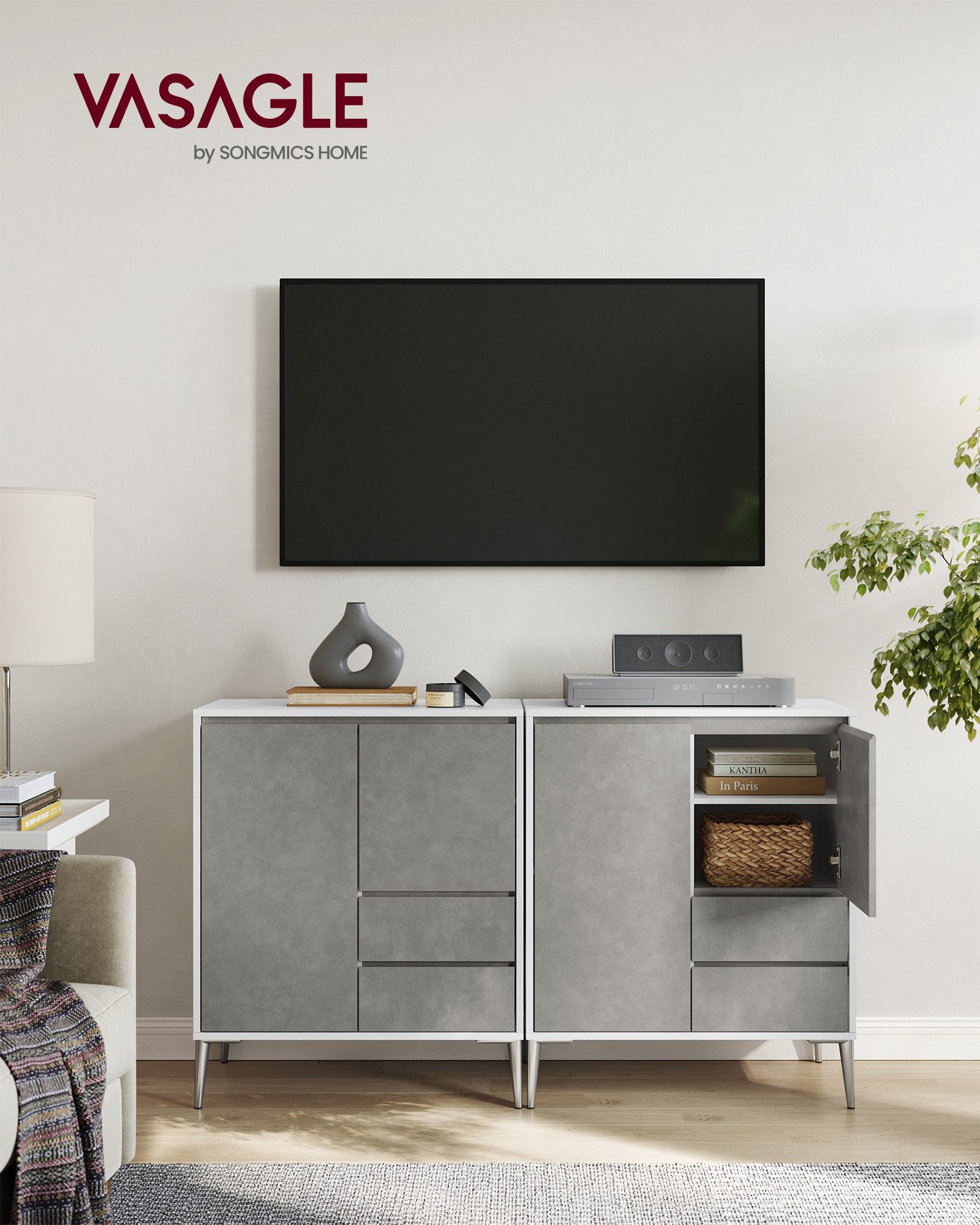 VASAGLE Buffet Aufbewahrungsschrank Sideboard mit Türen, günstig online kaufen