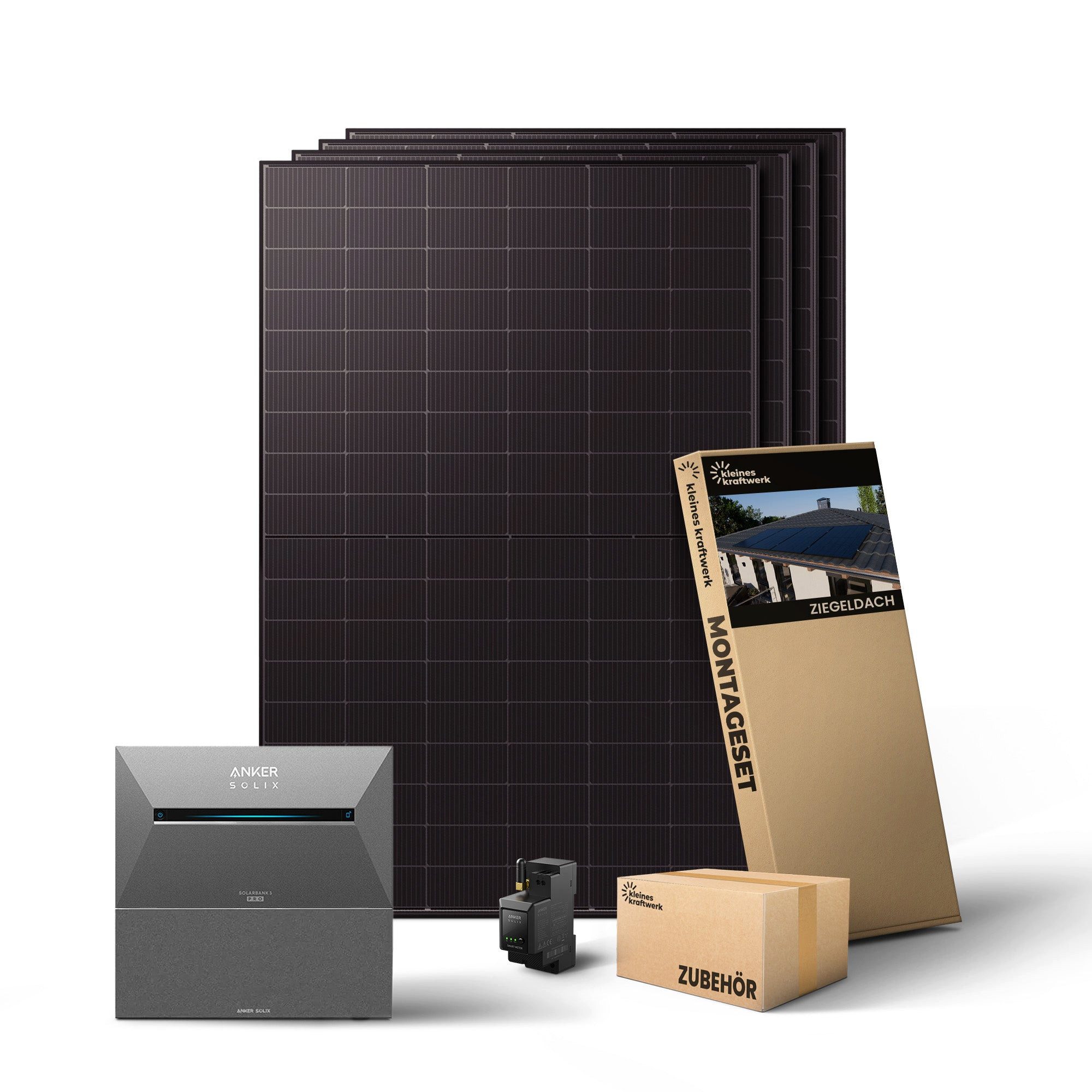 Kleines Kraftwerk Balkonkraftwerk, 2000 W, Monokristallin, (Ziegeldach, Solaranlage Komplettset mit Speicher), 4 x 500W, Anker Solarbank 3 Pro, Wechselrichter