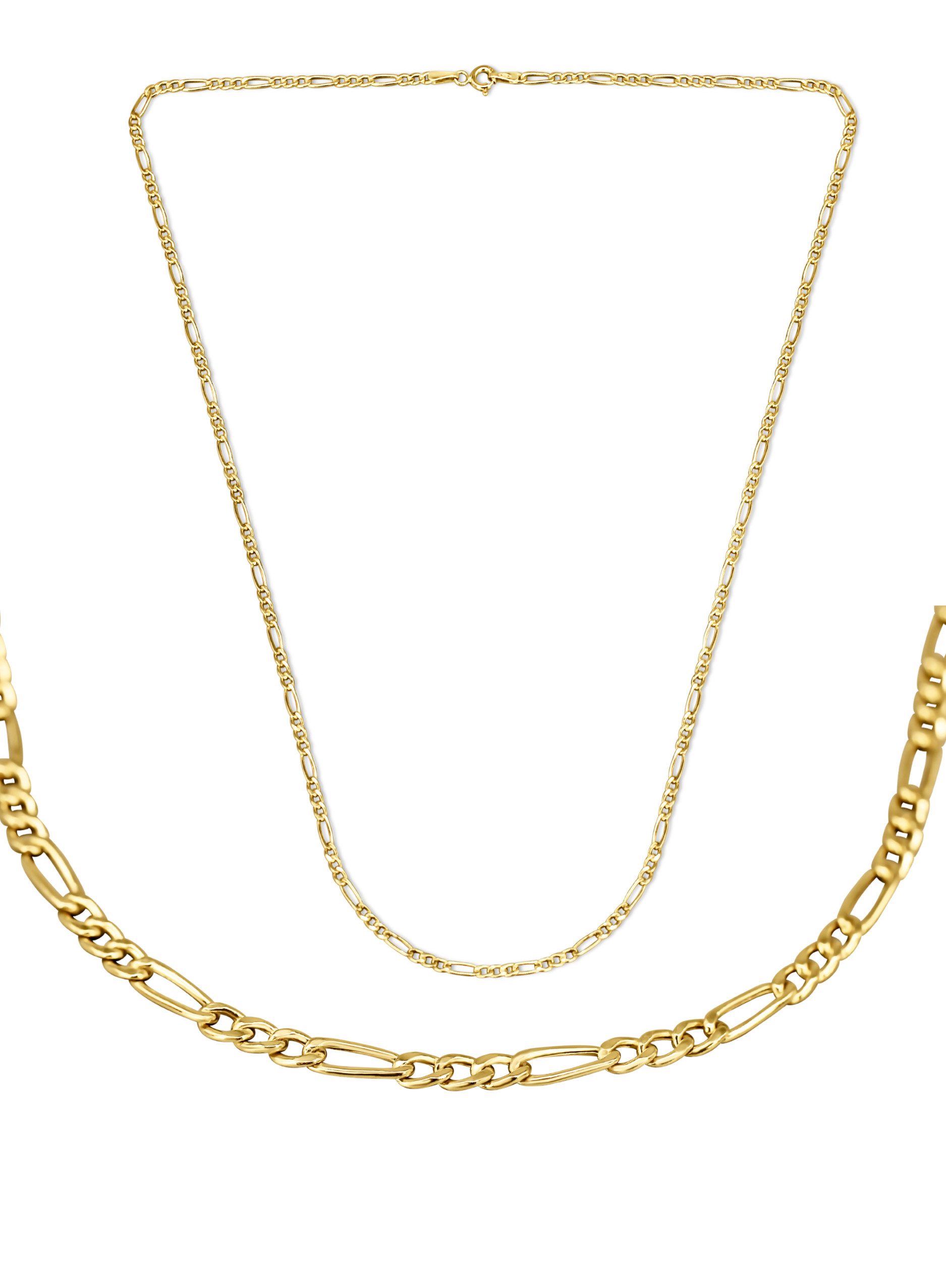 Antares Gold Goldkette Figaro-Kette 14K Gold – 2,35 mm, 50 cm / 60 cm, Hellgold, hochglanzpoliert, stabiler Federringverschluss, edle Schmuckbox