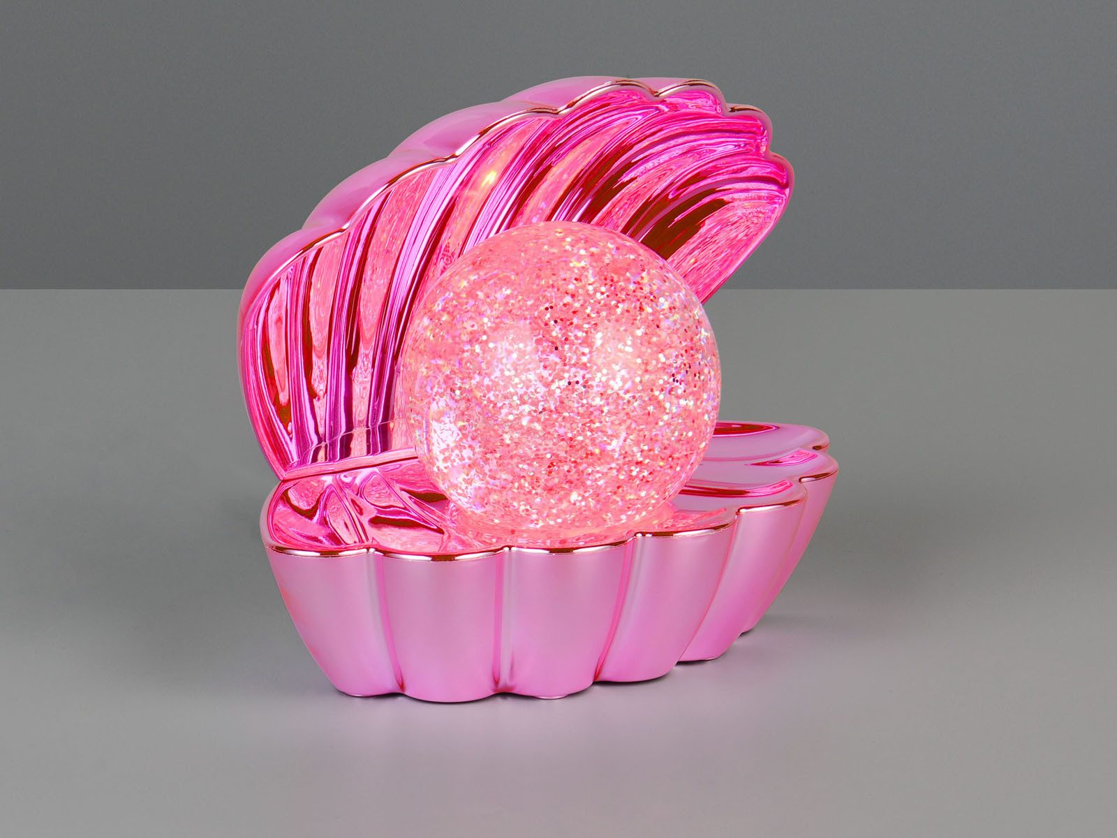 Reality Leuchten USB-Tischleuchte Muschel-Lampe RGB & Glitzerkugel, H 14cm, ausgefallene klein-e Tischlampe, Deko-Leuchte mit Batterie-Betrieb