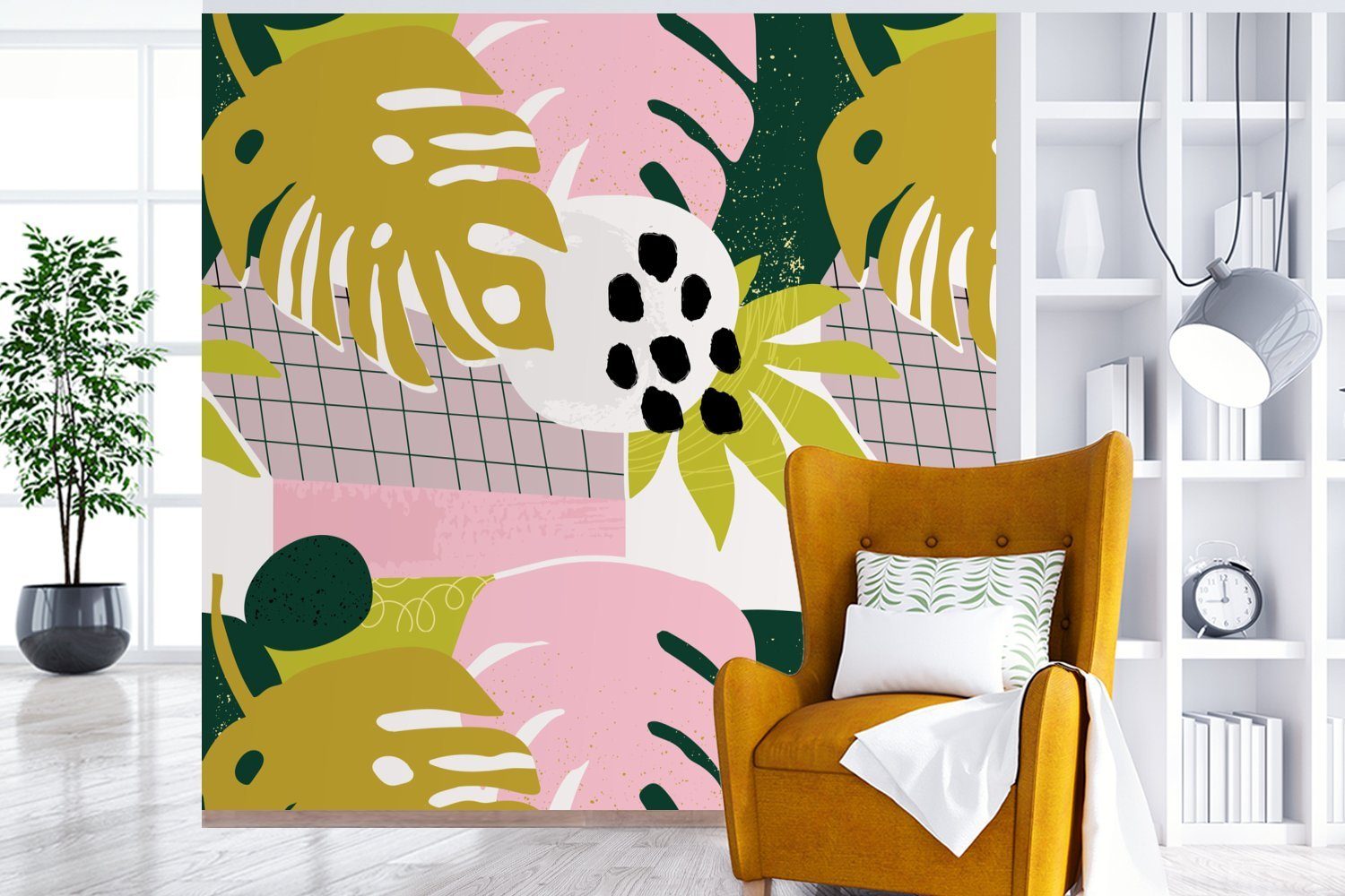- MuchoWow Tapete - oder Pflanzen (5 St), Blätter Schlafzimmer, Muster, Fototapete Matt, für Vinyl Tropische Wandtapete Wohnzimmer bedruckt,