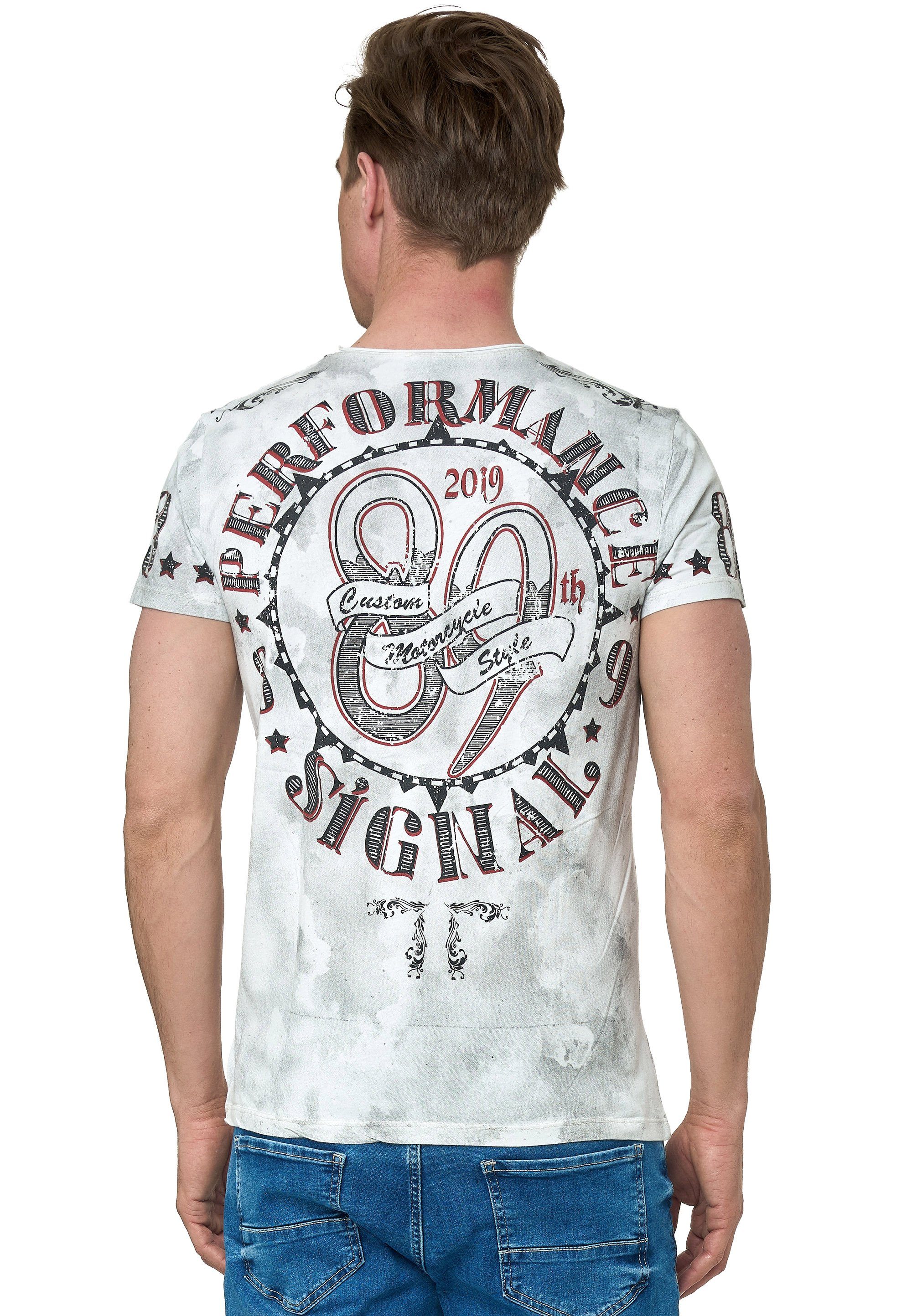Rusty Neal T-Shirt weiß mit stylischem Totenkopf-Print