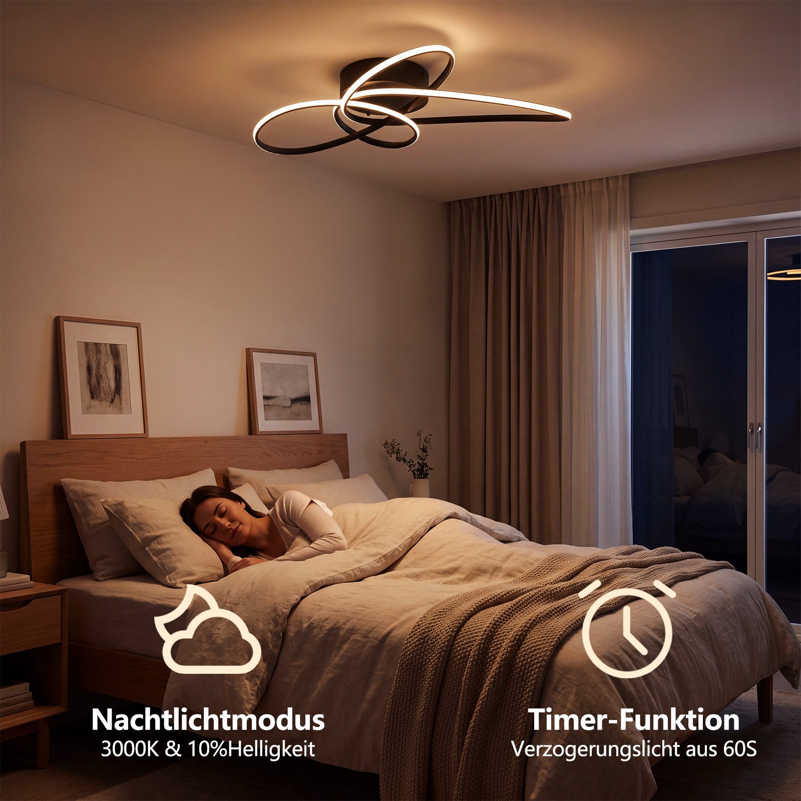Nettlife LED Deckenleuchte Schwarz/Weiß Modern Dimmbar Deckenlampe mit Fernbedienung, LED fest integriert, warmweiß, für Schlafzimmer Wohnzimmer Küche Deckenlam – Bild 5 von 5