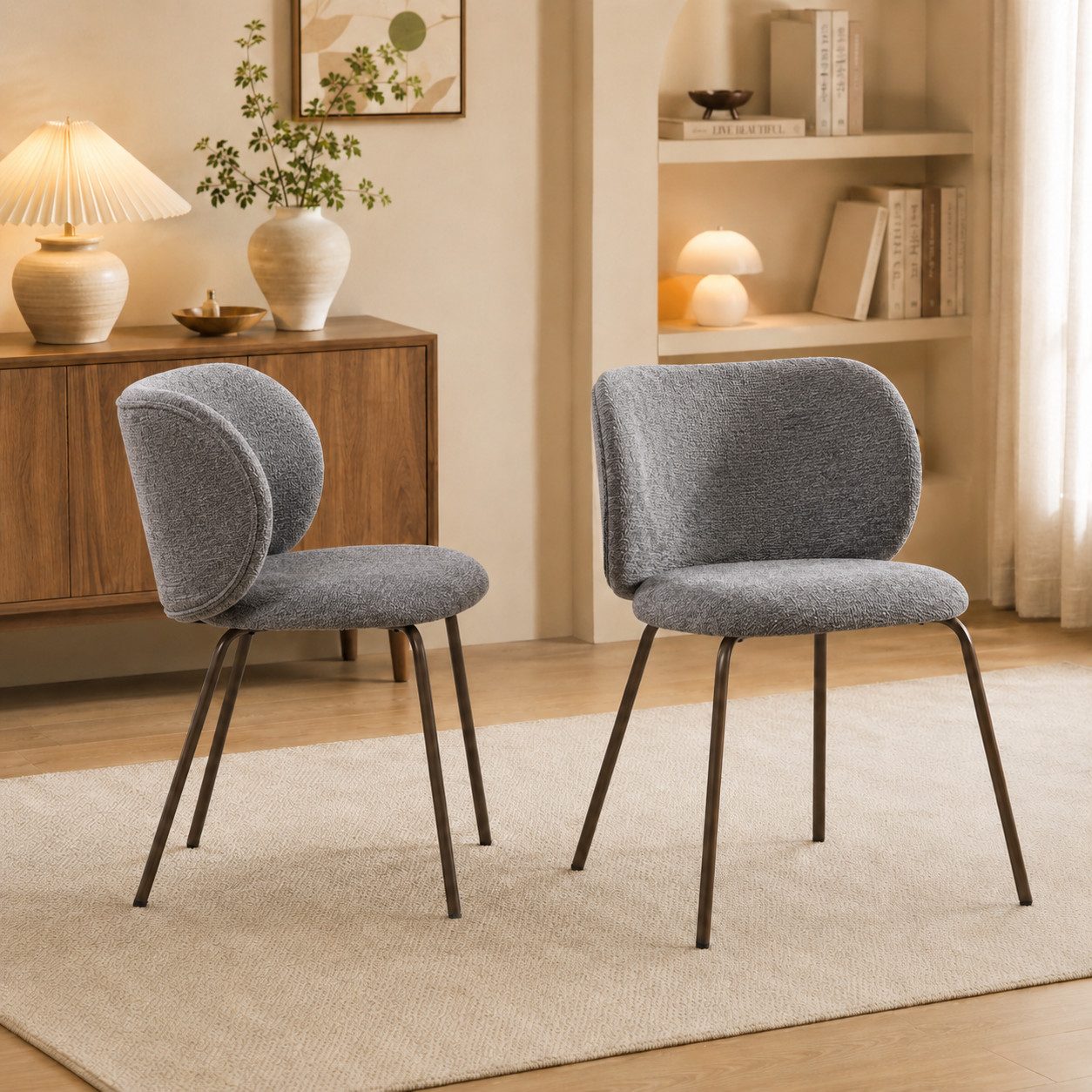 LIVIHOME Esszimmerstuhl CHENILLE (Set, 2 St), Ergonomische Rückenlehne mit weichem Chenille-Bezug