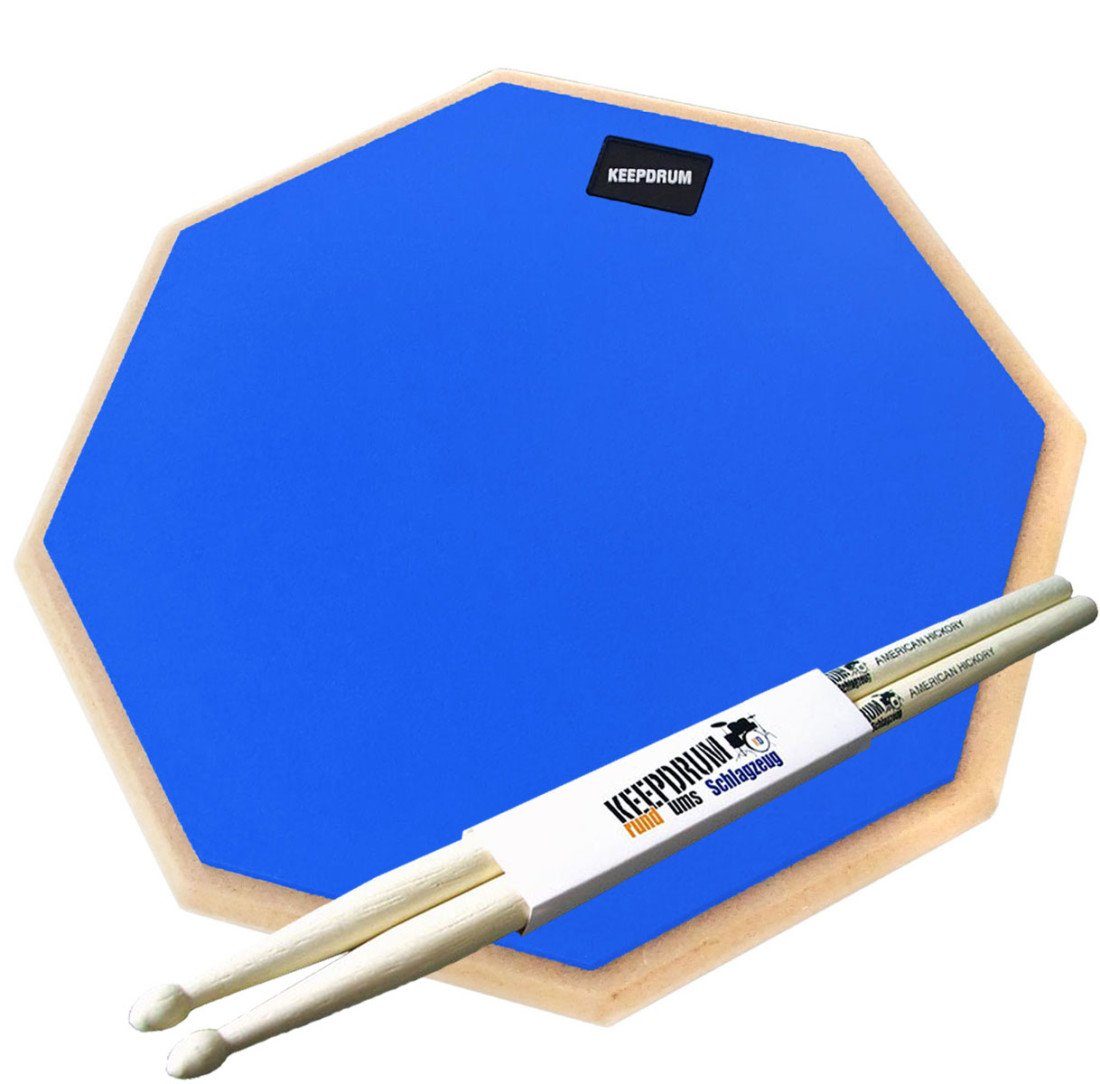 keepdrum Schlagzeug keepdrum DP-BL12 Drum Practice Pad Blau 12 mit Schlagzeugstöcken,mit Drumsticks