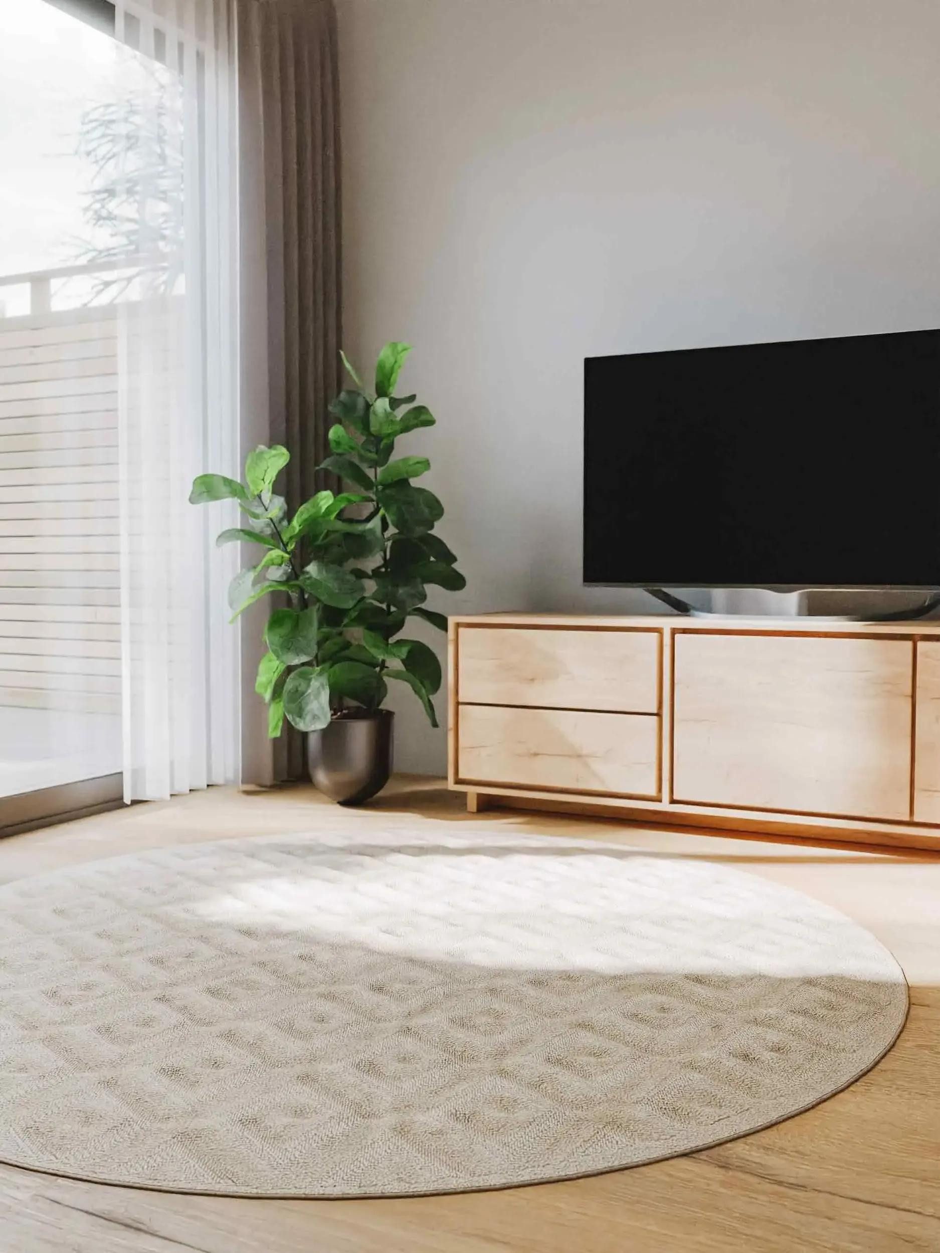 benuta Teppich Leo, rund, Höhe: 11 mm, Teppich Wohnzimmer, Esszimmer, Schlafzimmer, Flur, Skandi Boho, Modern