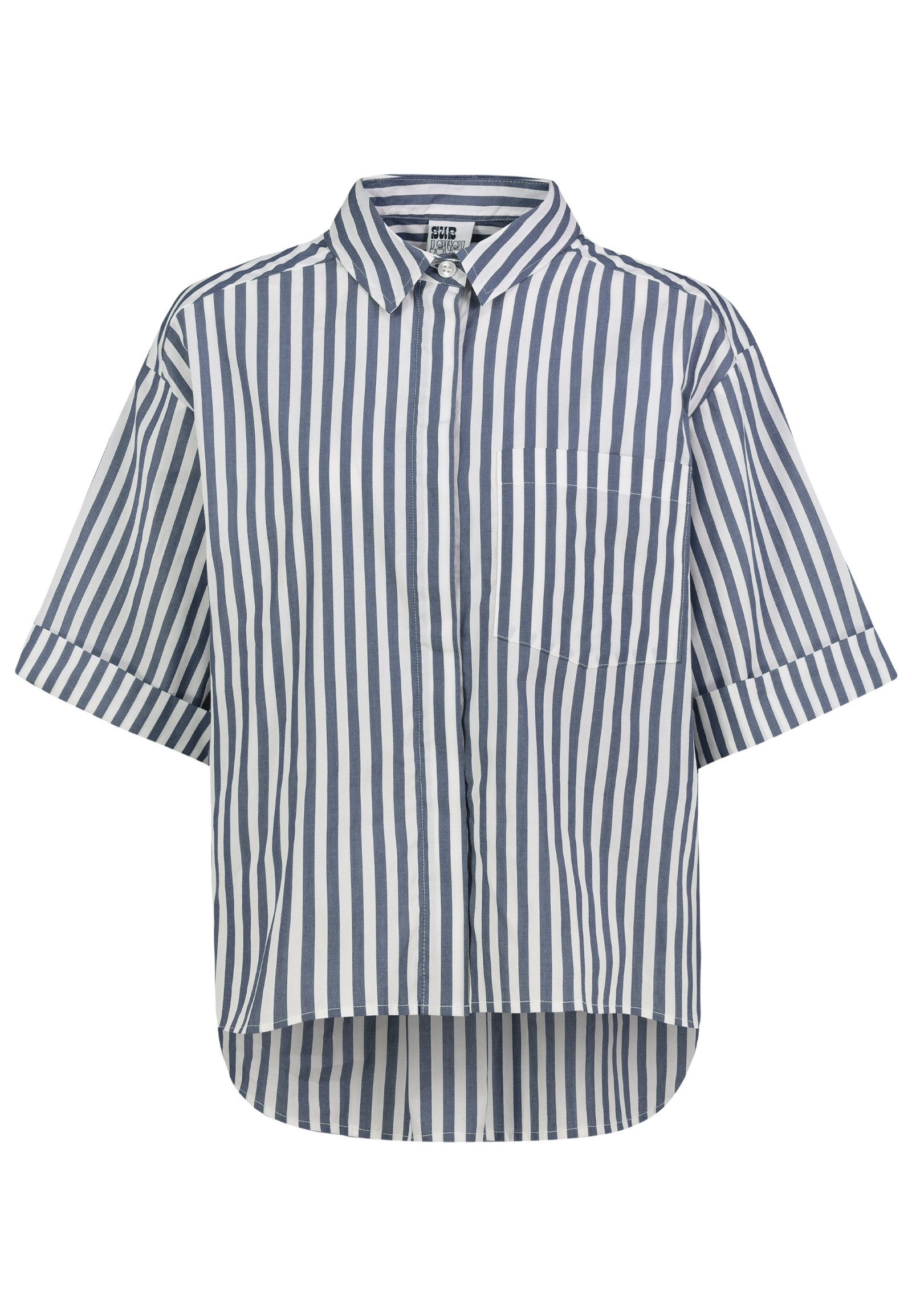 SUBLEVEL Kurzarmbluse Damen Kurze Bluse mit Streifenmuster Kurzarm Oversize Bluse, Brusttasche