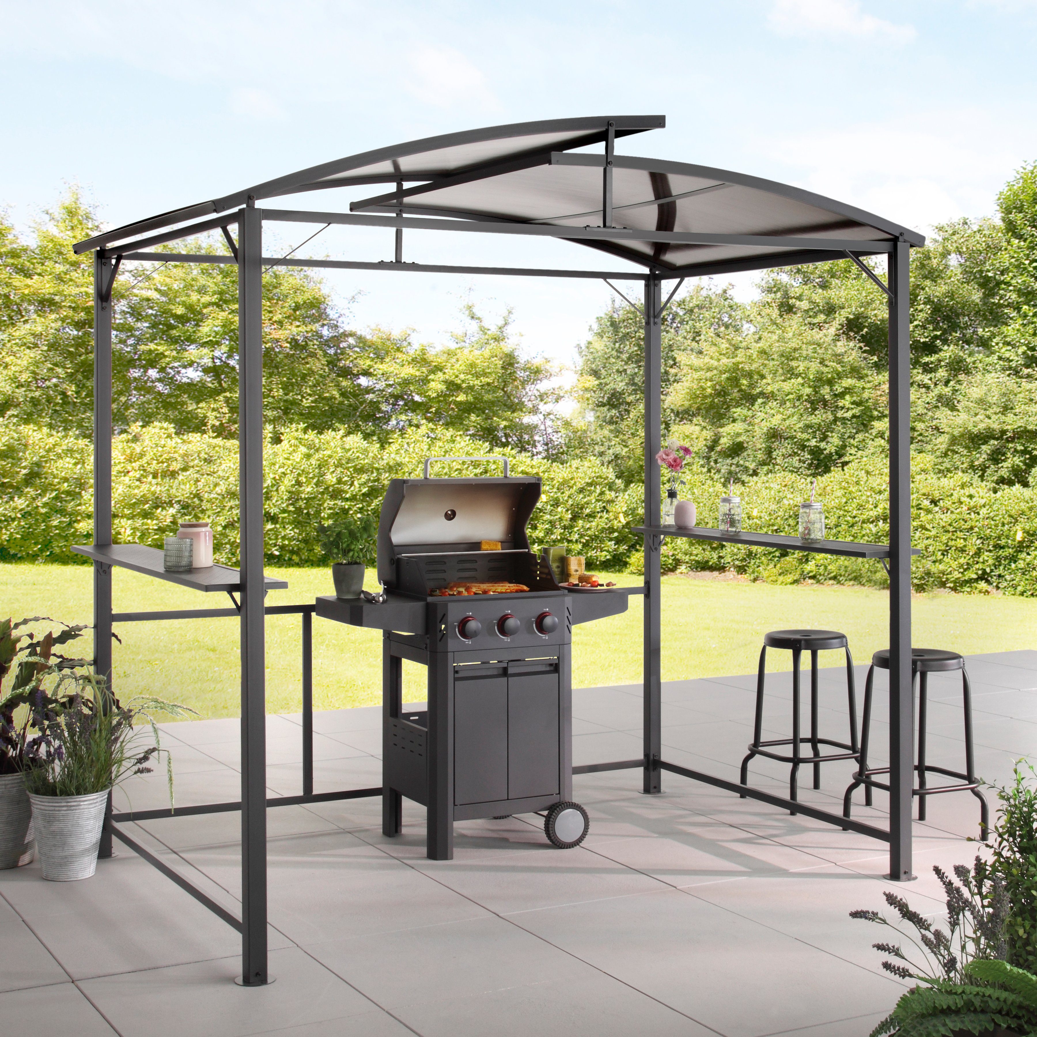 KONIFERA Grillpavillon Roma, BxT: 250x140 cm, Stahlgestell, Polycarbonat-Dachplatten