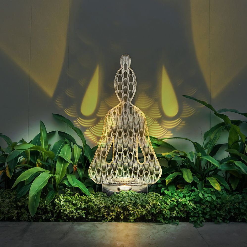 für LED-Leuchtmittel fest verbaut, Buddha Solar etc-shop Solarleuchte, draußen Solarlampen Warmweiß, LED außen Garten Figuren Deko