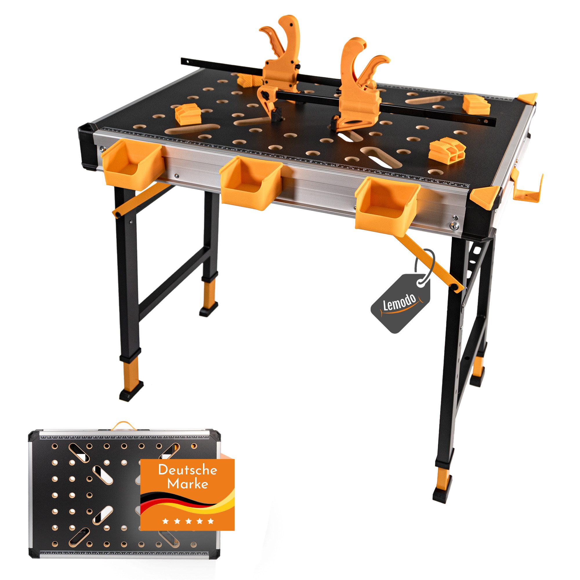 Lemodo Werkbank Mobile Werkbank, Werktisch mit über 450 kg Tragkraft, 5- fach Höhenverstellbar