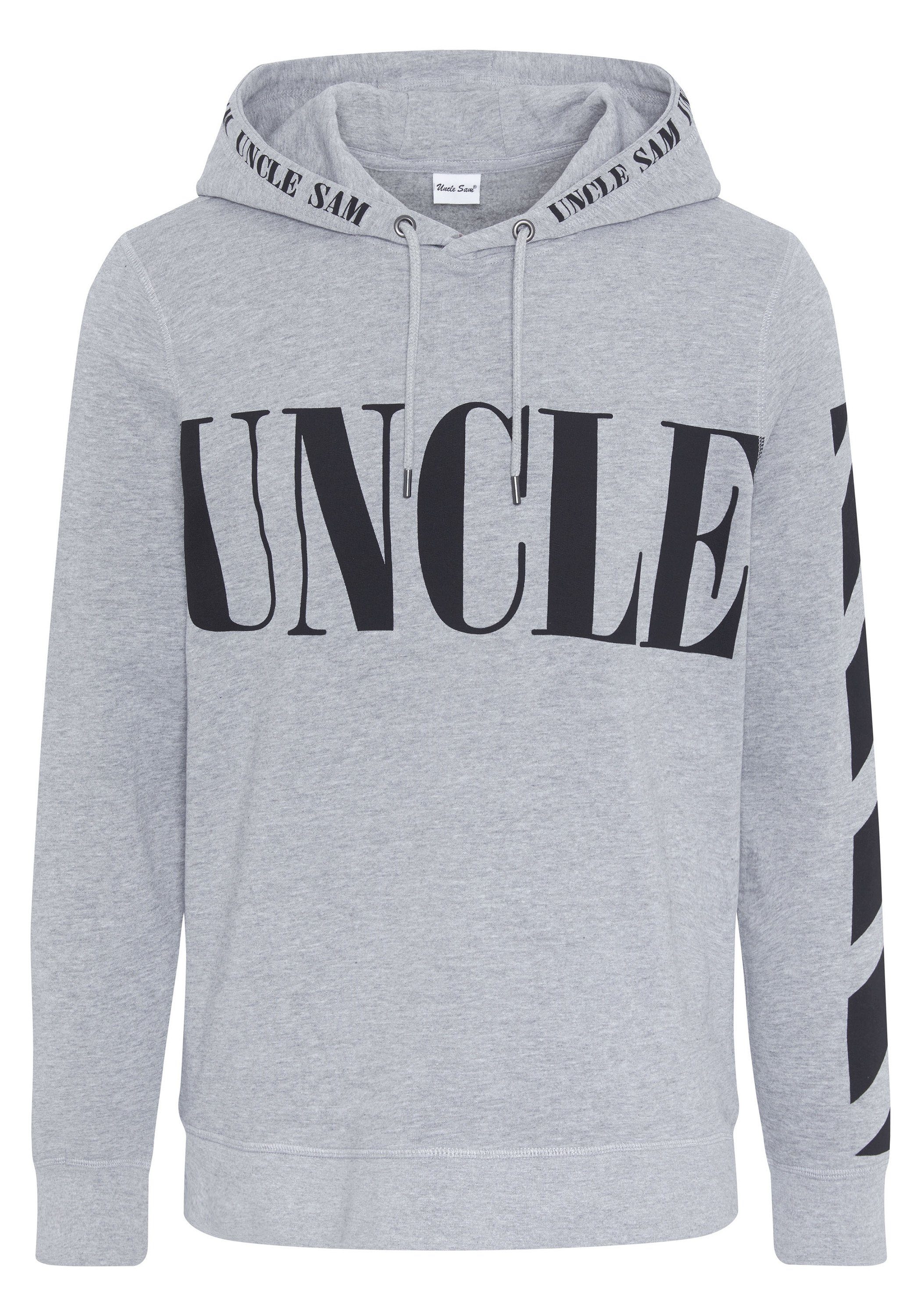 Uncle Sam Kapuzensweatshirt mit plakativen Label-Schriftzügen 17-4402M Neutral Gray Melange