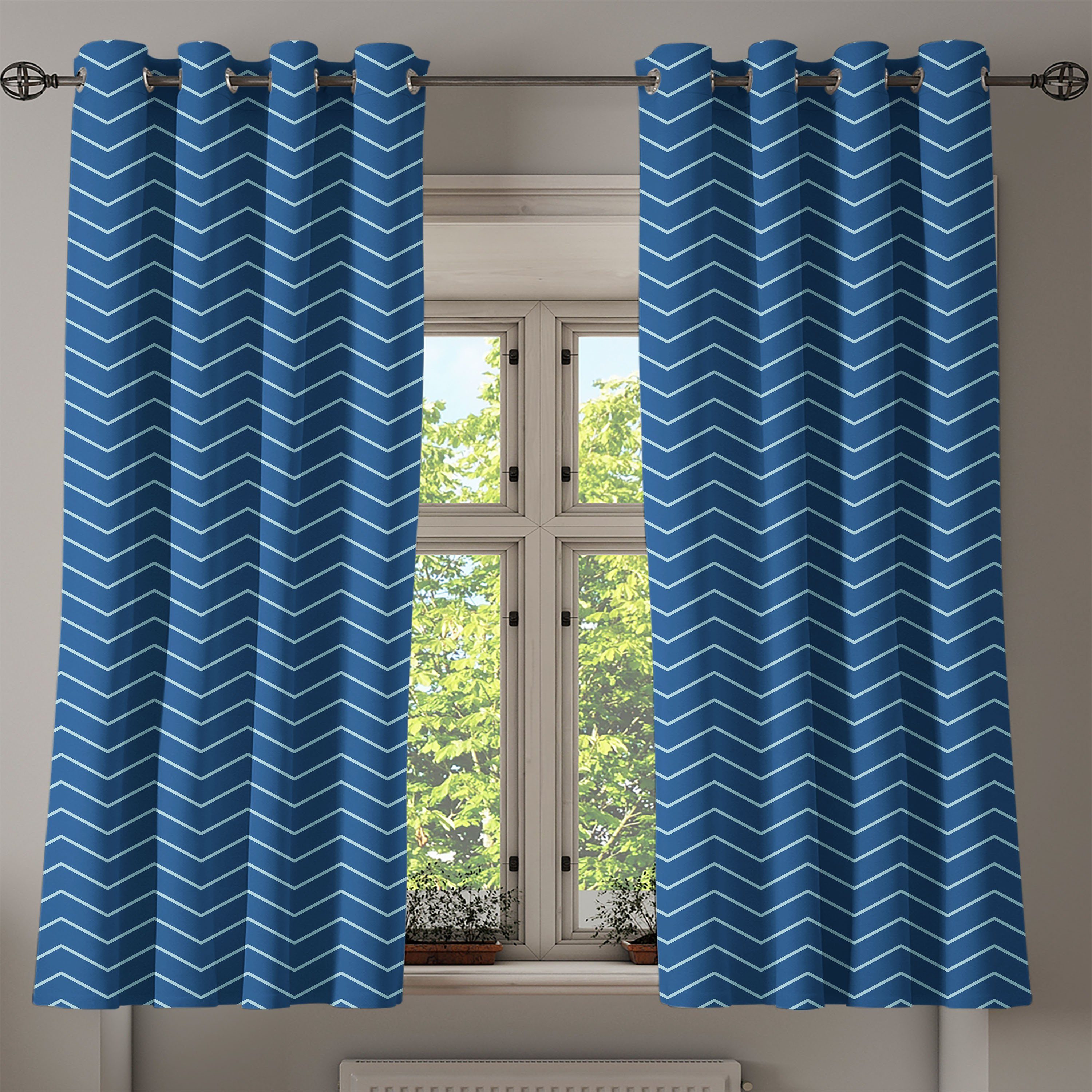 Navy blau Schlafzimmer Dekorative Gardine Wohnzimmer, Chevron-Linien für Abakuhaus, Zigzags 2-Panel-Fenstervorhänge
