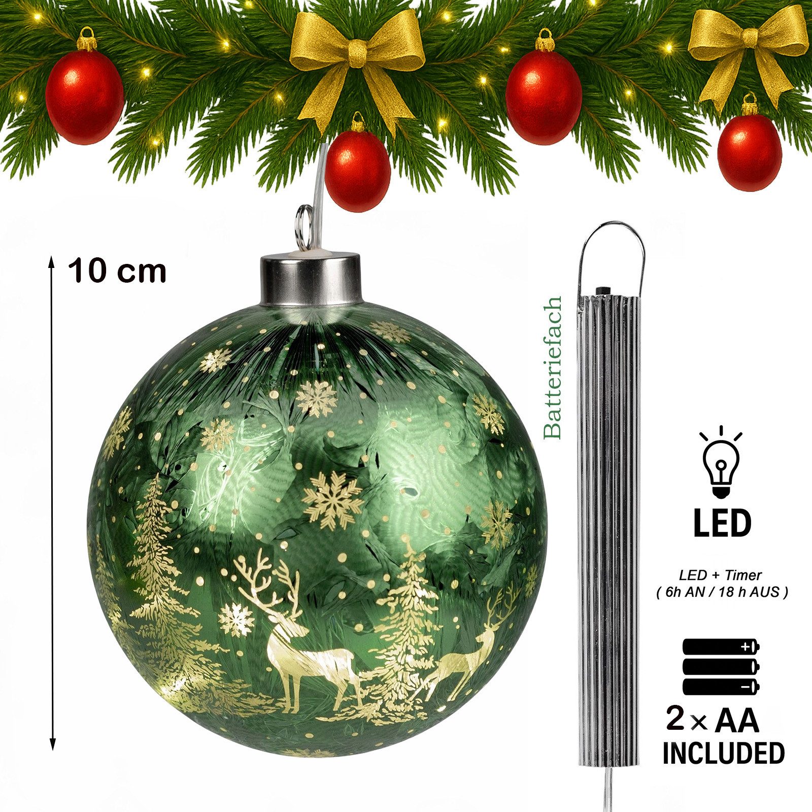 formano LED Dekolicht LED Weihnachtskugel Frosty Grün zum Hängen 10 cm Hängelicht Farbglas, LED fest integriert
