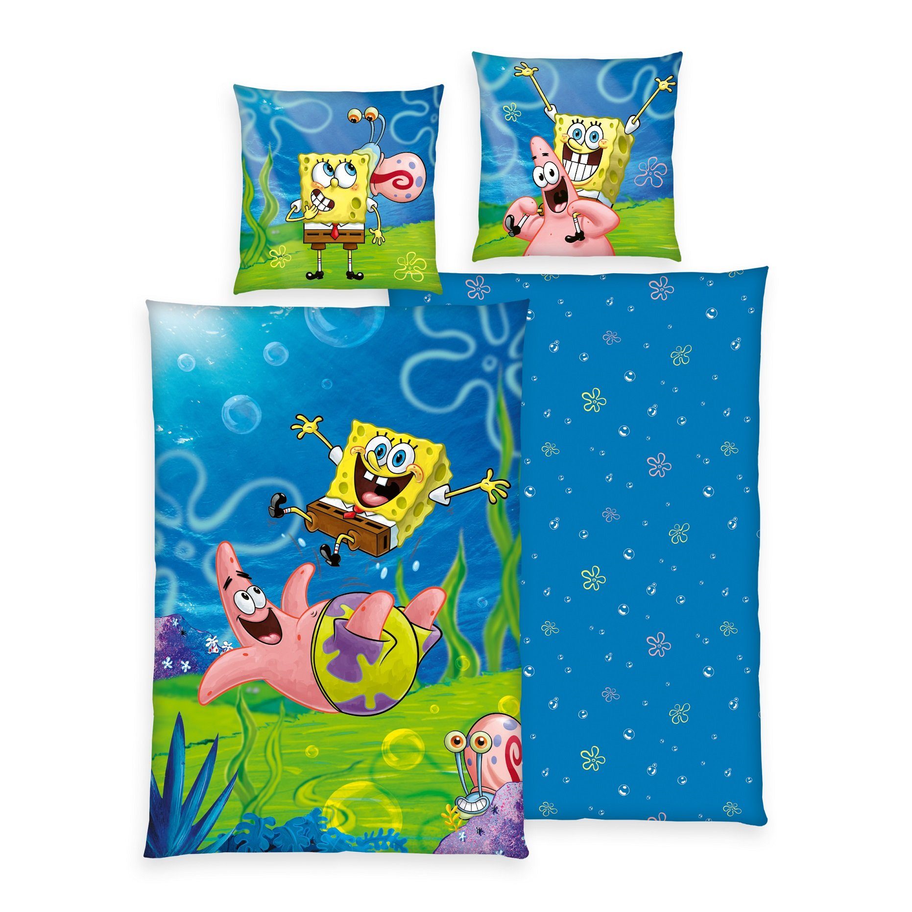 Kinderbettwäsche Spongebob Wende Bettwäsche Set 2 tlg. 135 x 200 cm 80 x 80cm, Herding