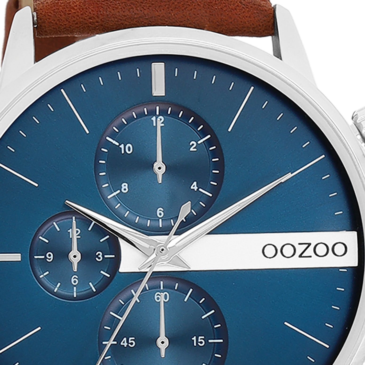 OOZOO Analog, Armbanduhr Lederarmband, Fashion-Style, Herren (ca. rund, Herrenuhr Timepieces Oozoo Quarzuhr Indizes: stripes groß 45mm)