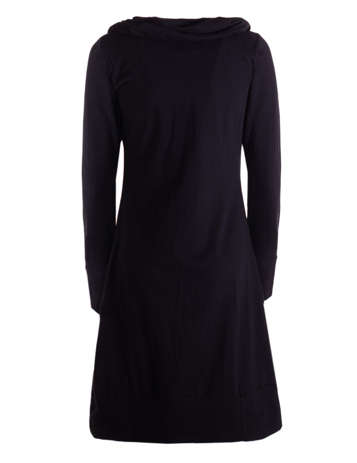 Vishes Jerseykleid Knielanges Kleid Baumwolle Schalkragen elastischer Bund mit Kordel-Zug Alternative Bekleidung, Ethno, Hippie, Retro Style