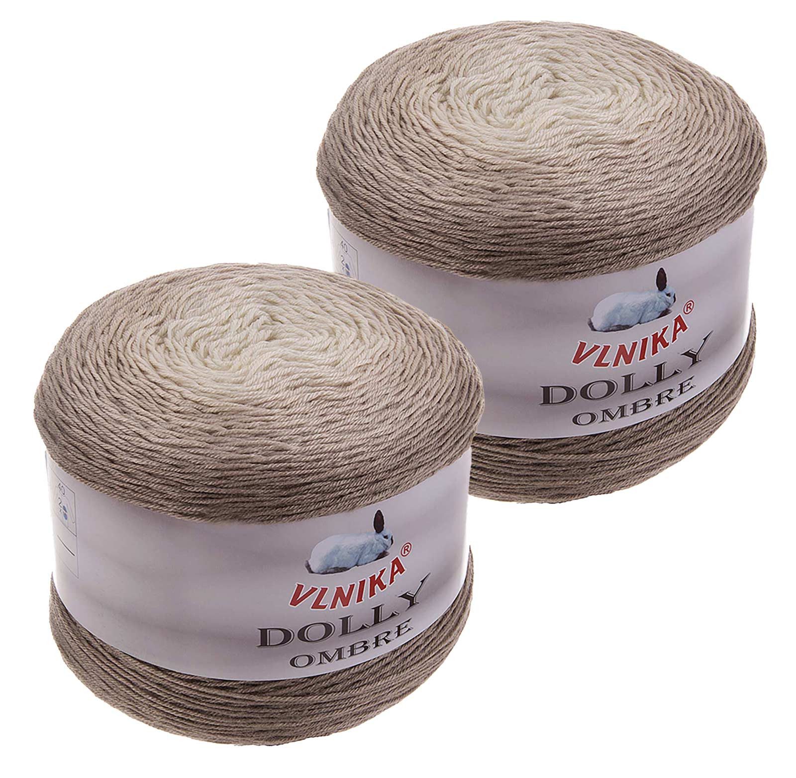 VLNIKA 2 x 250g Dolly Ombre Farbverlaufsgarn Bobbel Strickgarn Häkelwolle Häkelwolle, 875 m (2 Knäuel je 250g), Beigetöne